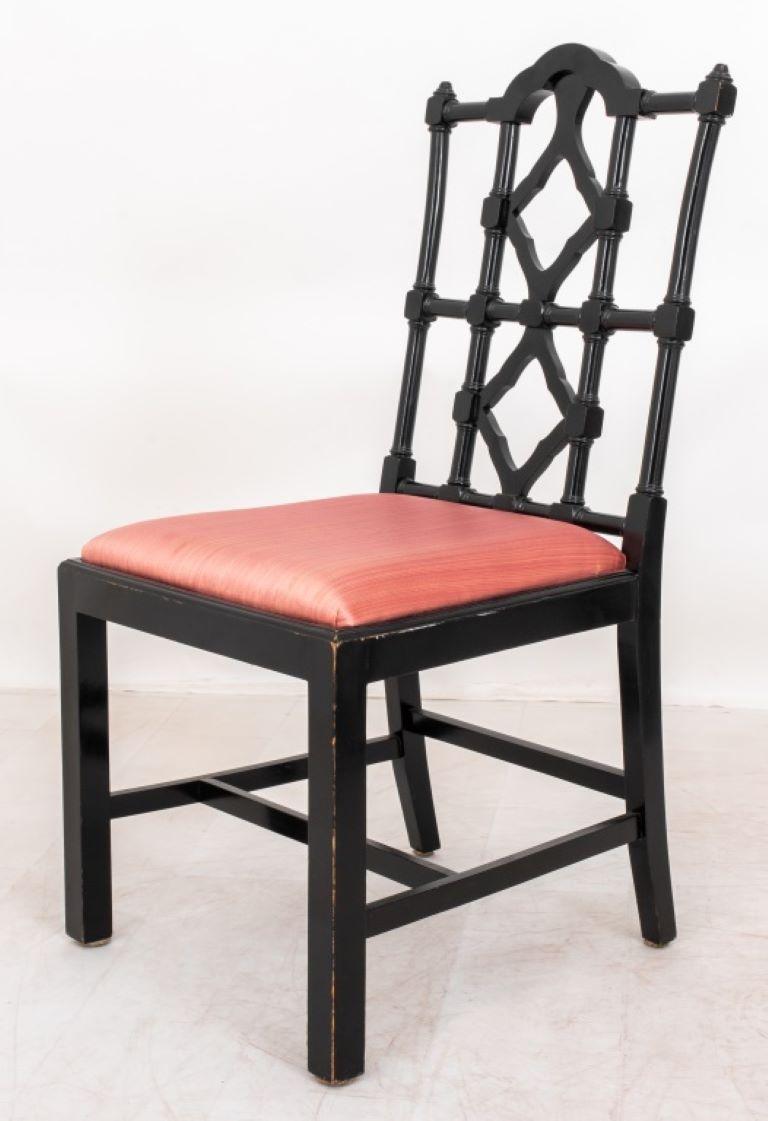 Wood Maison Jansen Black Lacquered Dinning Chairs, 6