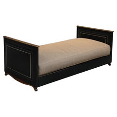 Maison Jansen Black Leather Daybed with Gilded Foliate Design