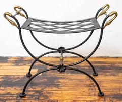 Maison Jansen Black Metal Bench with Zebra Upholstery