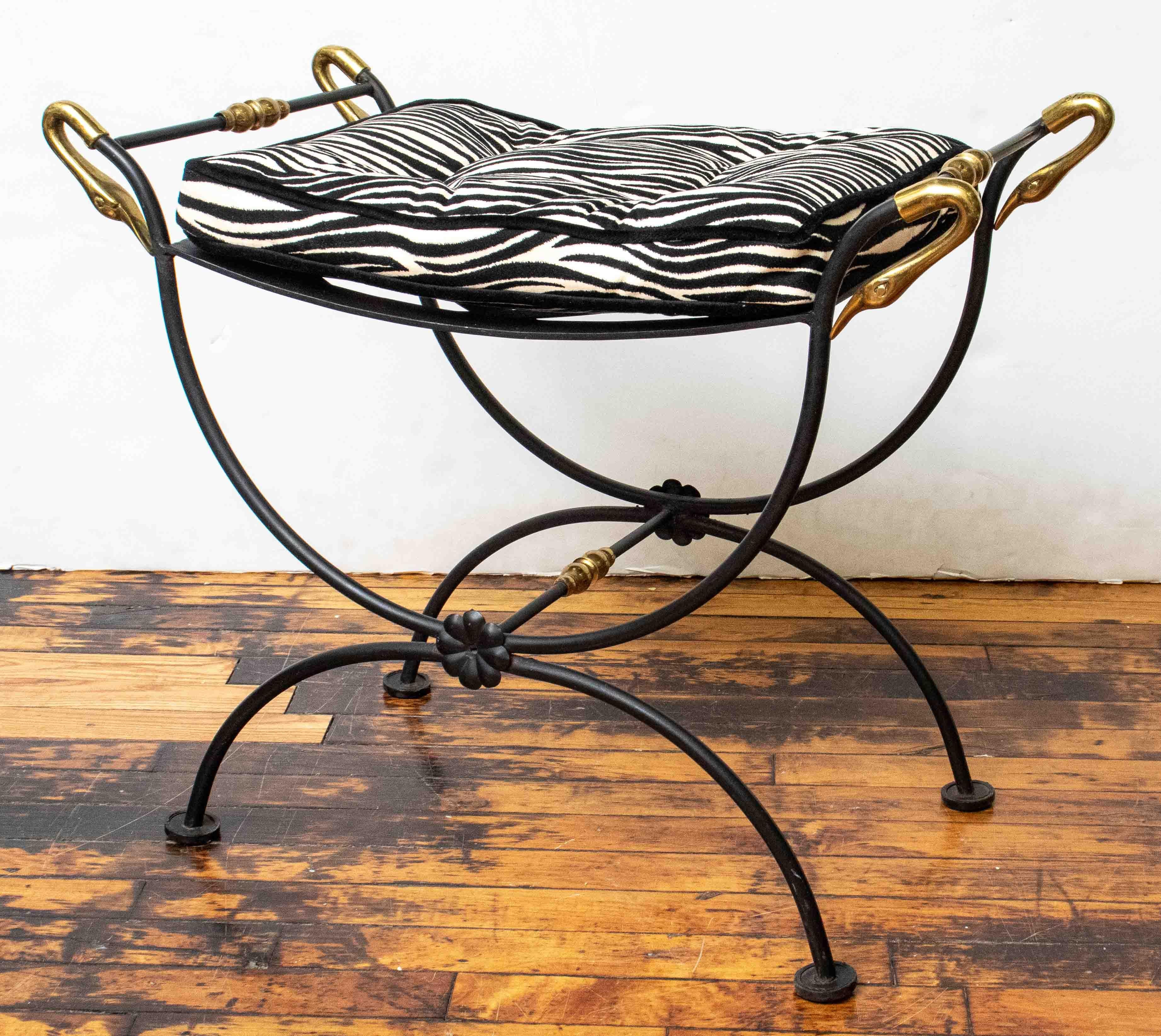Maison Jansen Black Metal Bench with Zebra Upholstery  In Excellent Condition In New York, NY