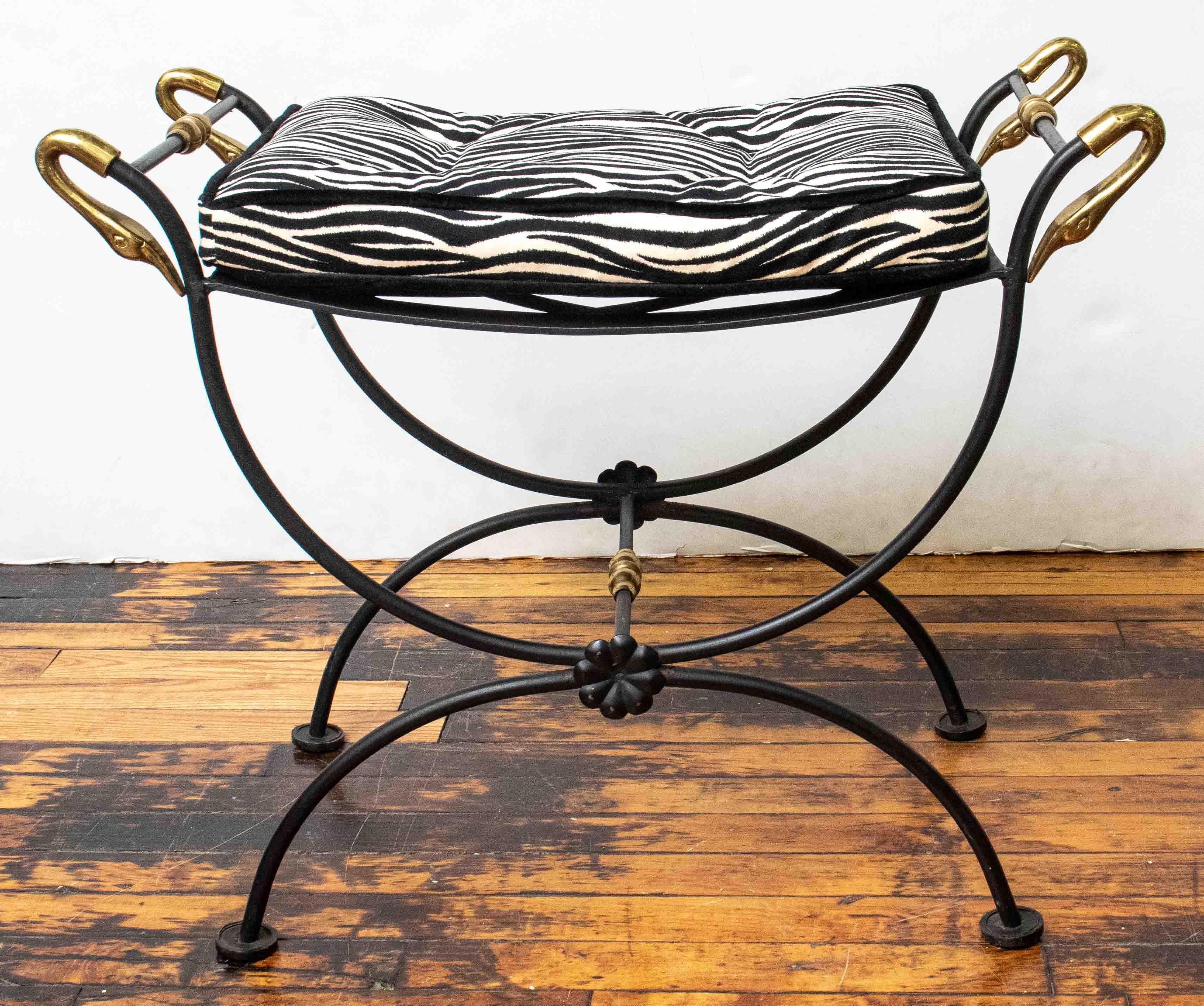 Maison Jansen Black Metal Bench with Zebra Upholstery  2