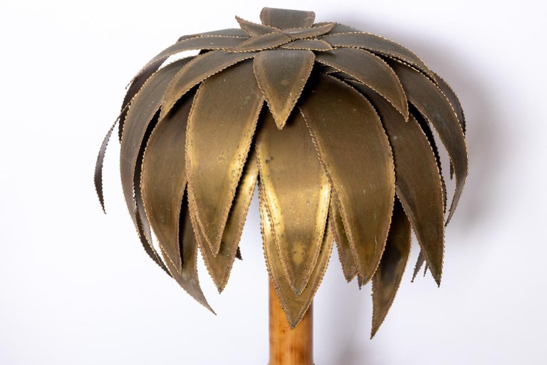 Hollywood Regency Maison Jansen Brass and Bamboo Palm Tree Lamp For Sale