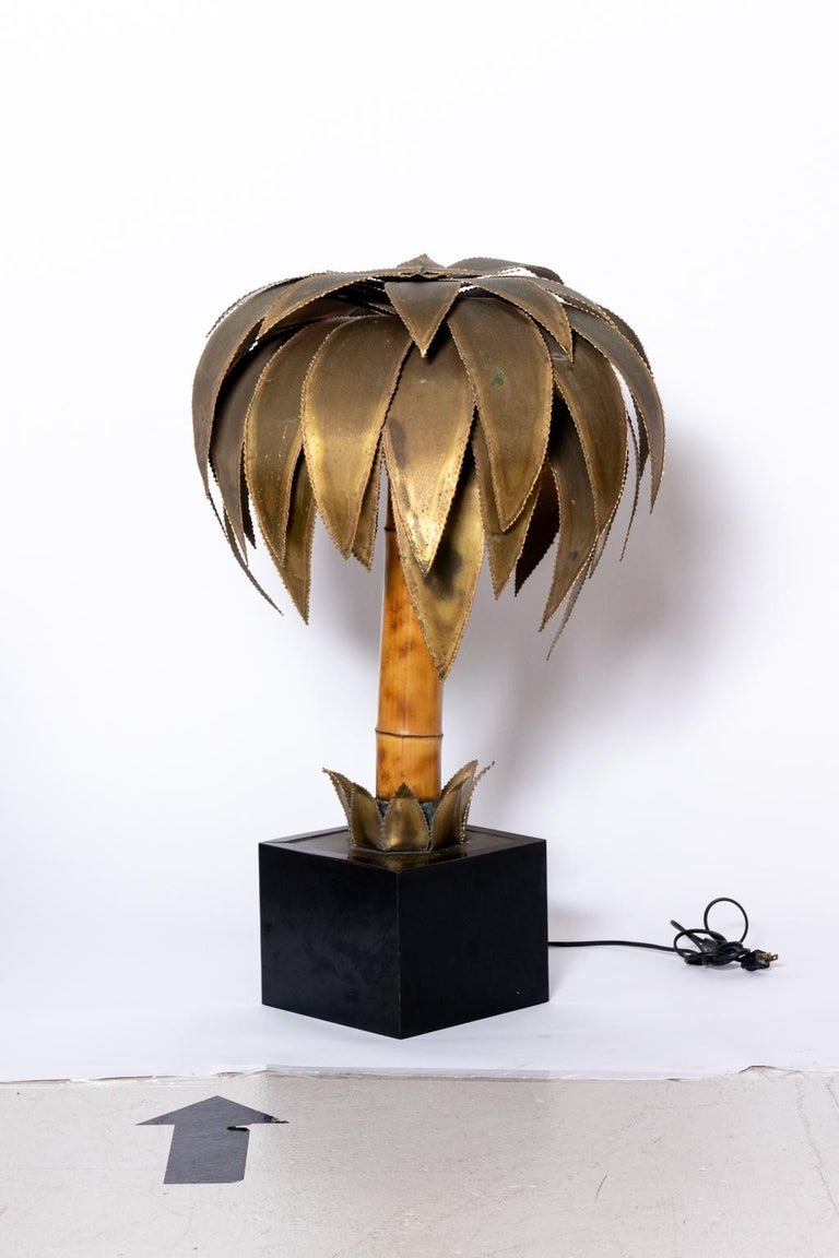 Late 20th Century Maison Jansen Brass and Bamboo Palm Tree Lamp For Sale