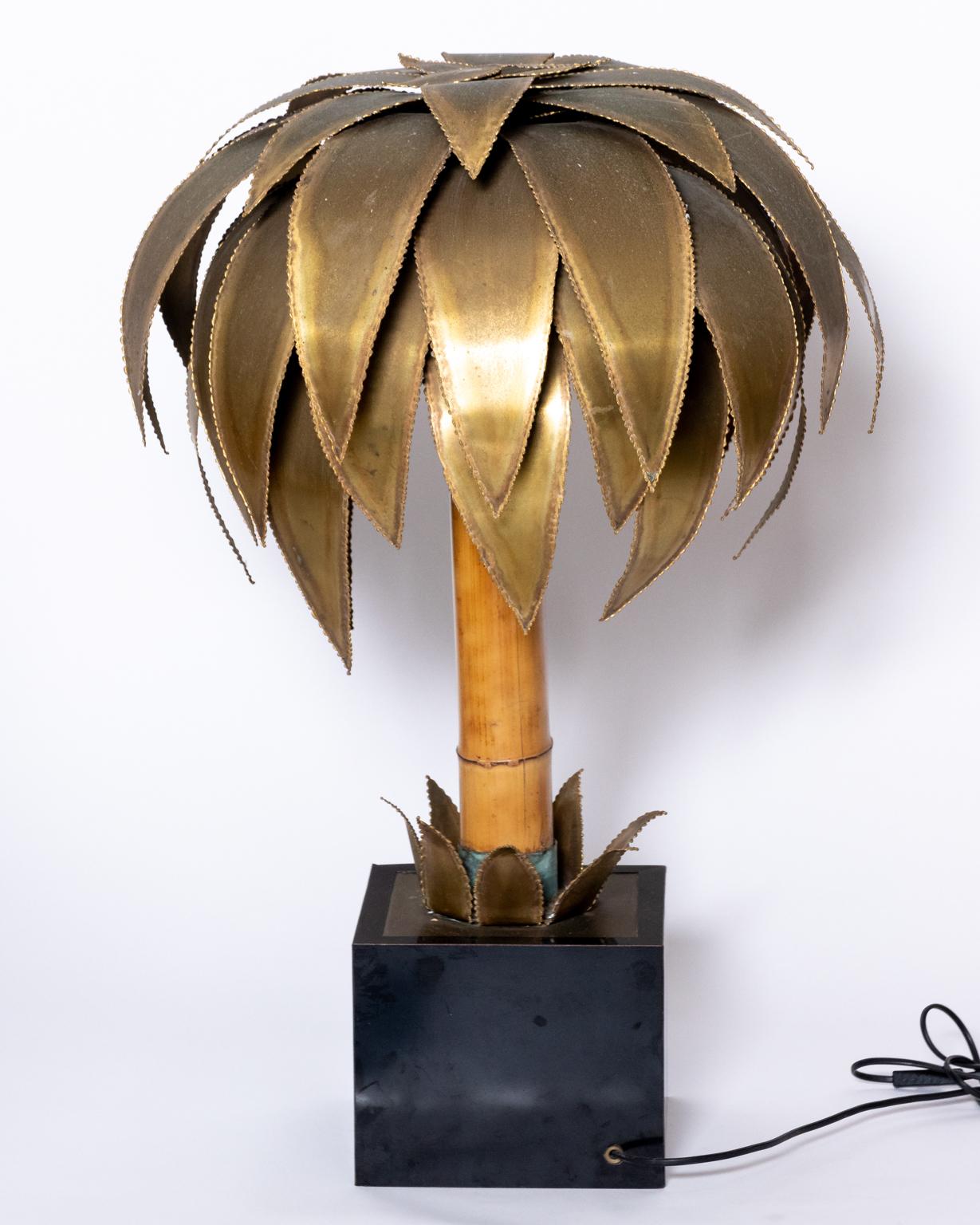 Maison Jansen Brass and Bamboo Palm Tree Lamp For Sale 1