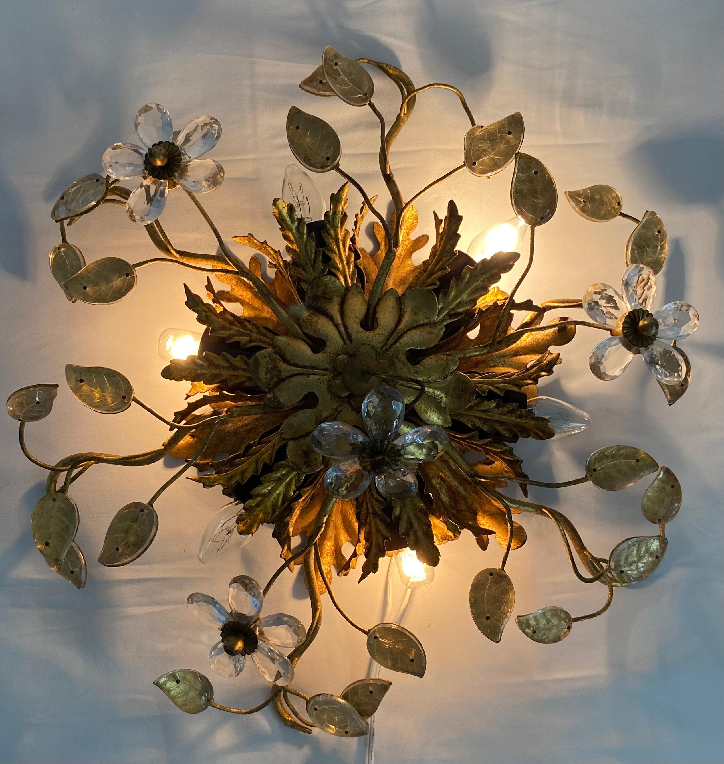 Mid-Century Modern Maison Jansen Ornate Flower Bush Ceiling Light or Sconce Attrib. to Hans Kögl