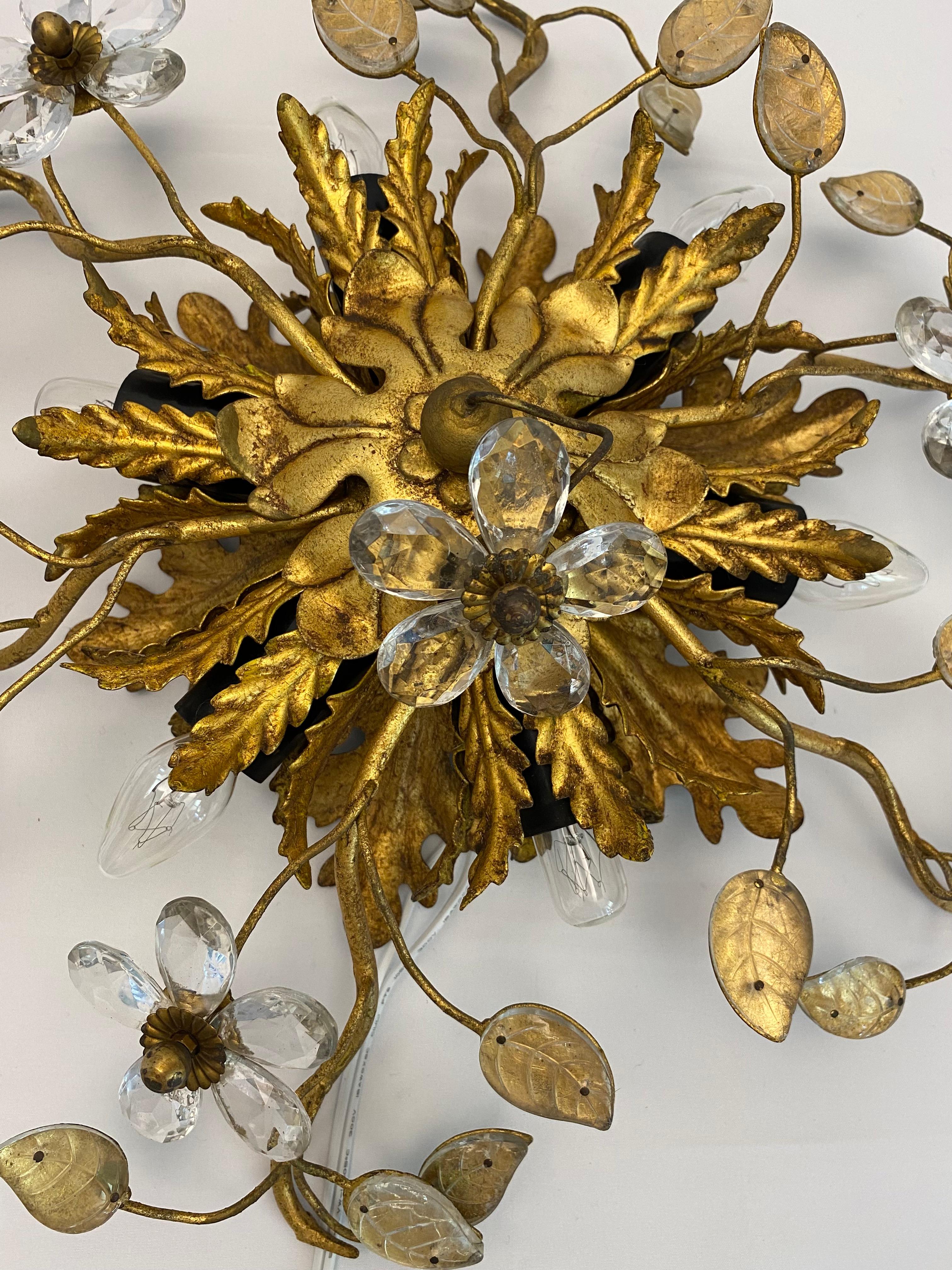 Metal Maison Jansen Ornate Flower Bush Ceiling Light or Sconce Attrib. to Hans Kögl