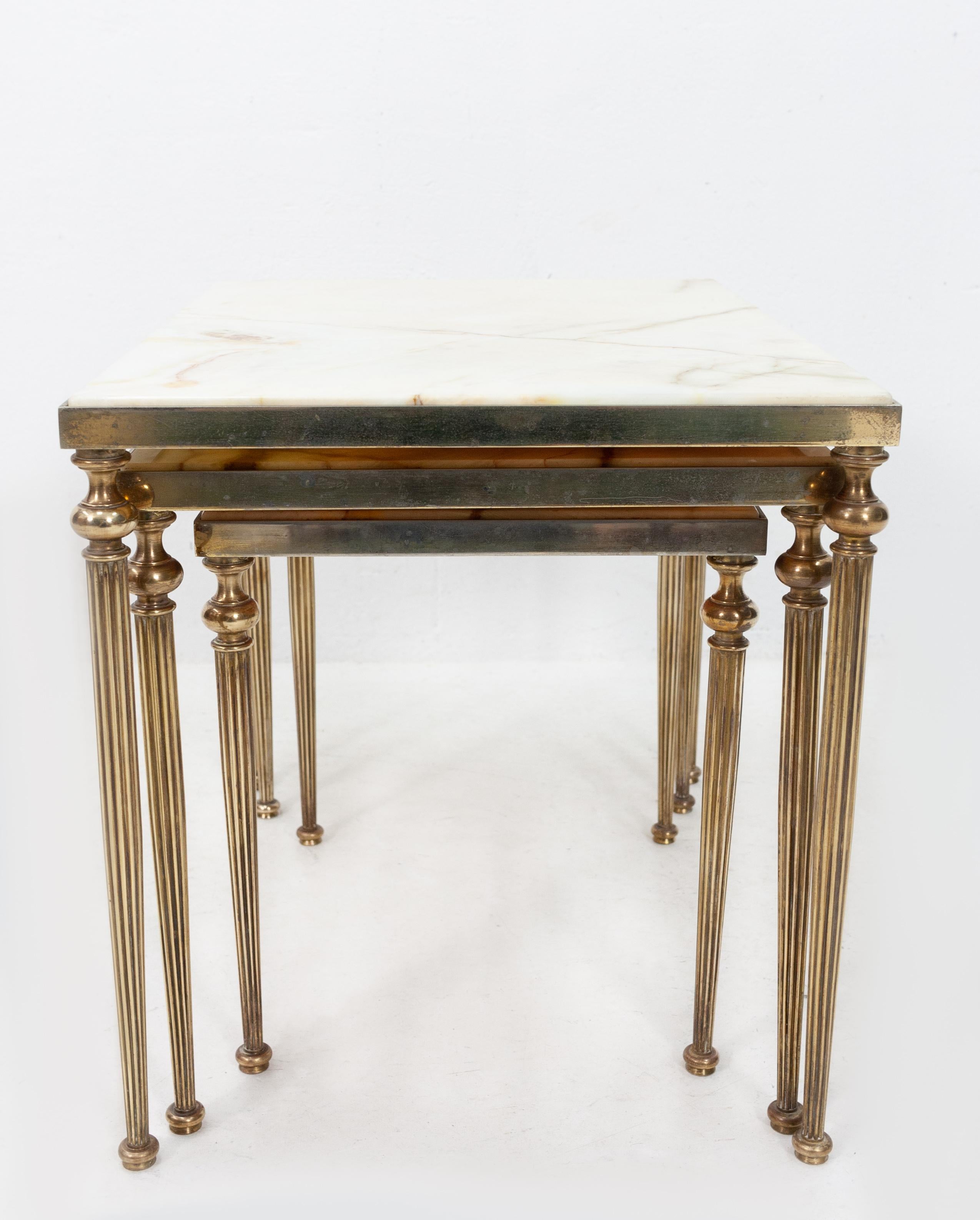 Hollywood Regency Maison Jansen Brass and Marble Nesting Tables, 1950s