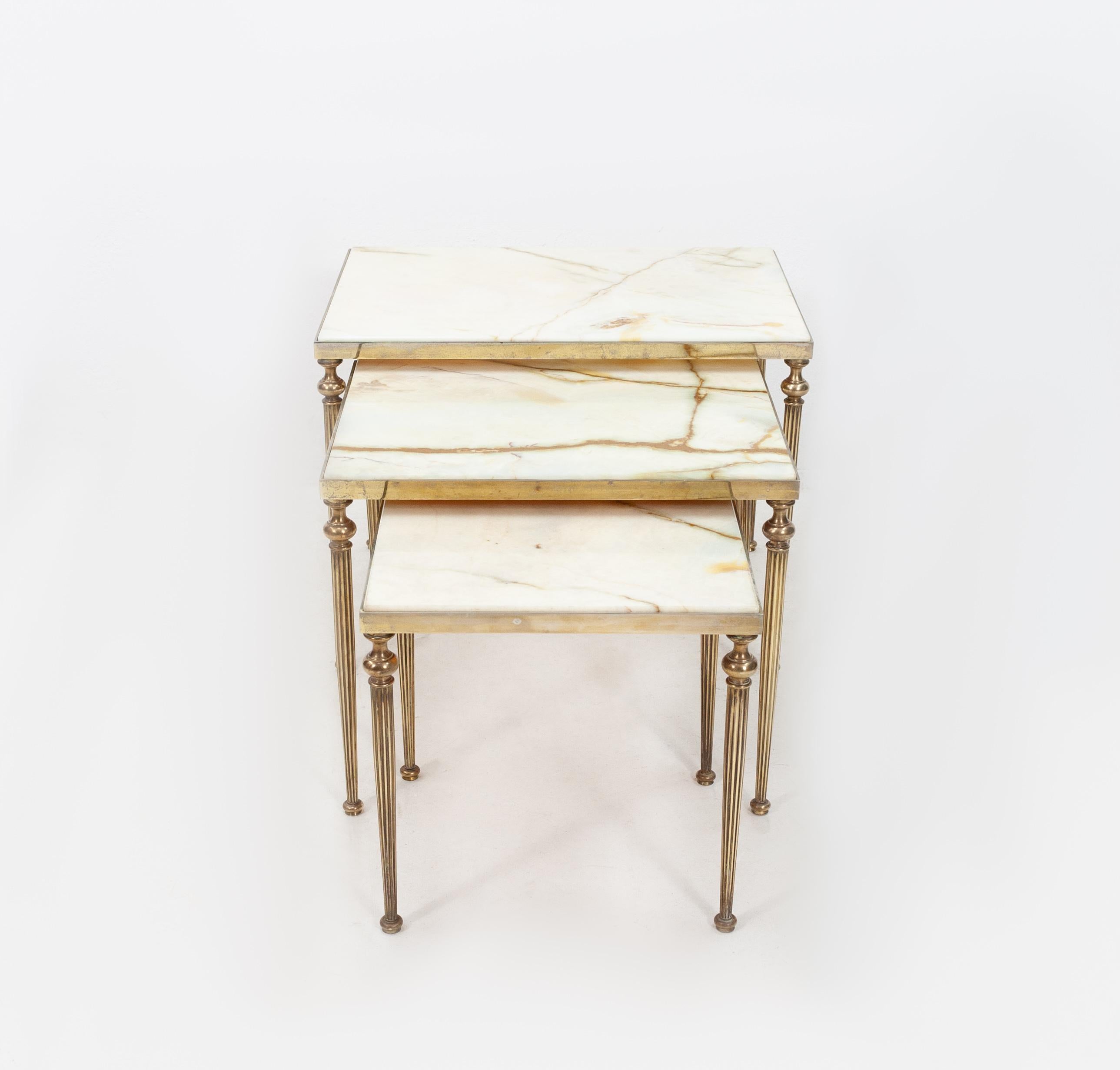 Maison Jansen Brass and Marble Nesting Tables, 1950s In Good Condition In Den Haag, NL