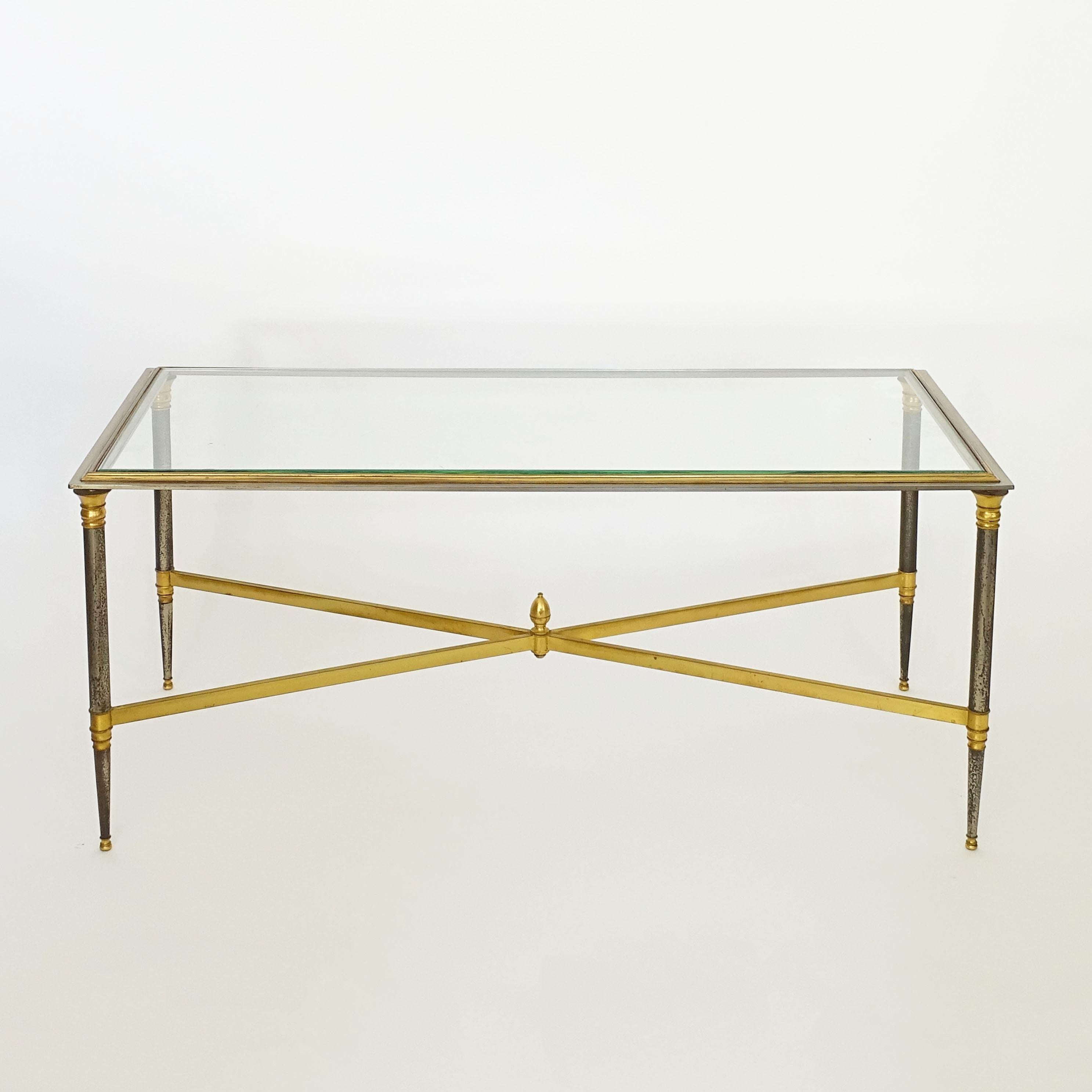Table basse en laiton et nickel de Maison Jansen, France, années 1970