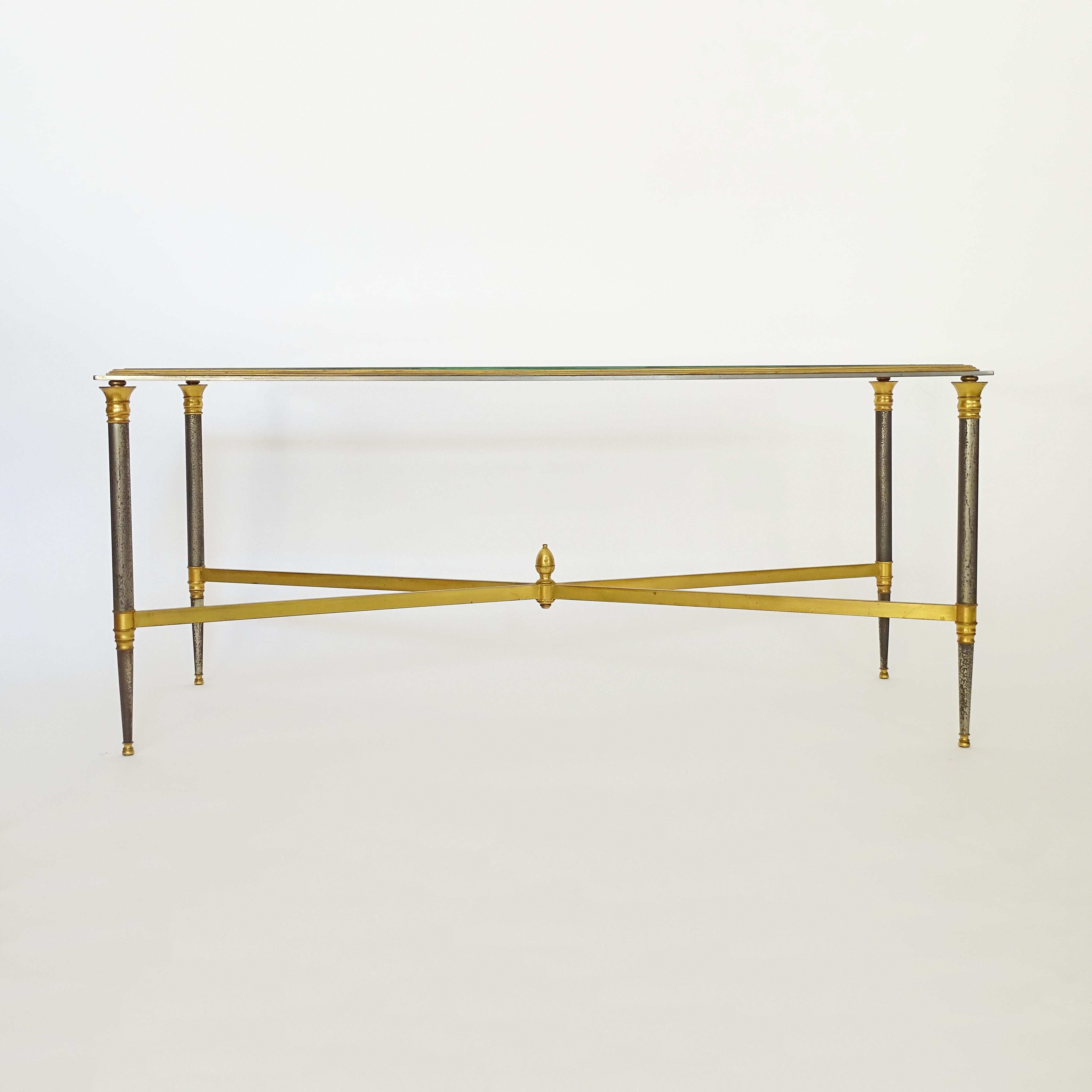 Table basse en laiton et nickel de la Maison Jansen, France, années 1970 en vente 1