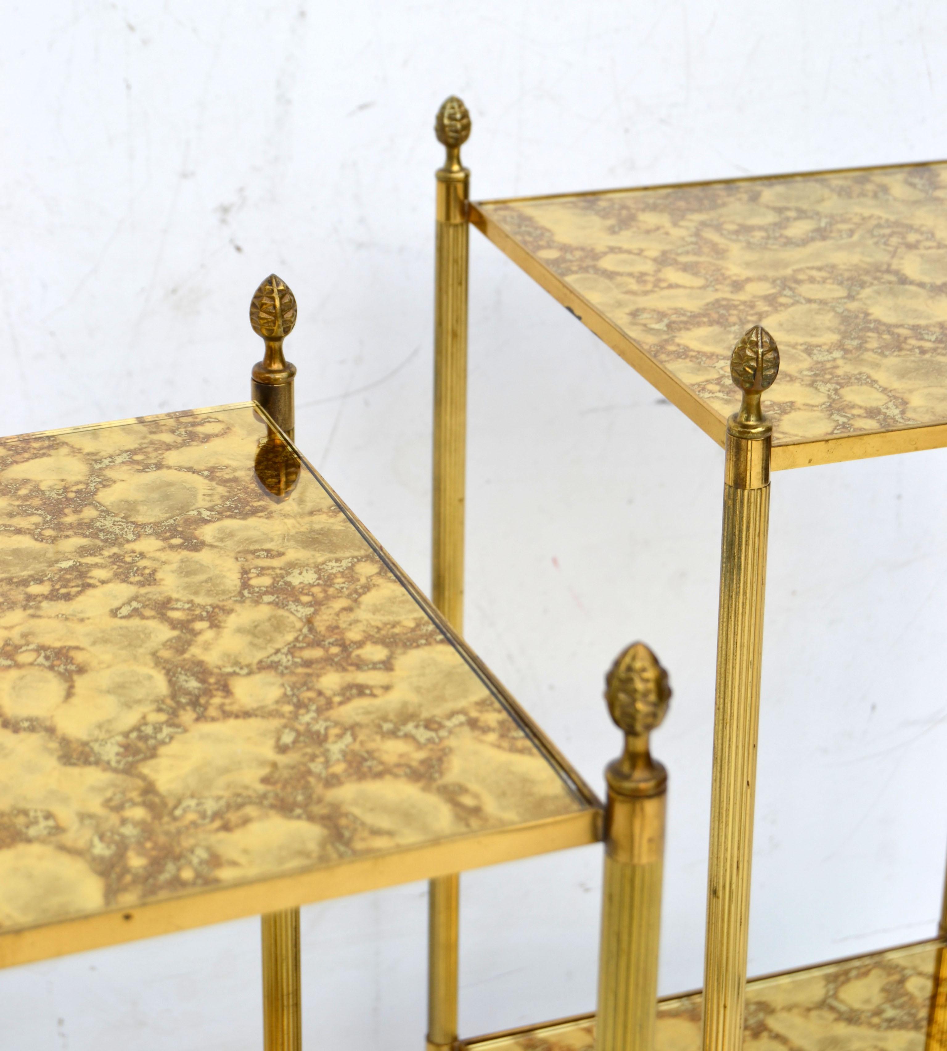 Maison Jansen Brass & Antique Mirror Glass Neoclassical Side Table France, Pair 4