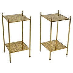 Maison Jansen Brass & Antique Mirror Glass Neoclassical Side Table France, Pair