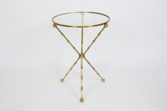 Maison Jansen Brass Faux Bamboo & Glass Campaign Style Occasional Table, C. 1960