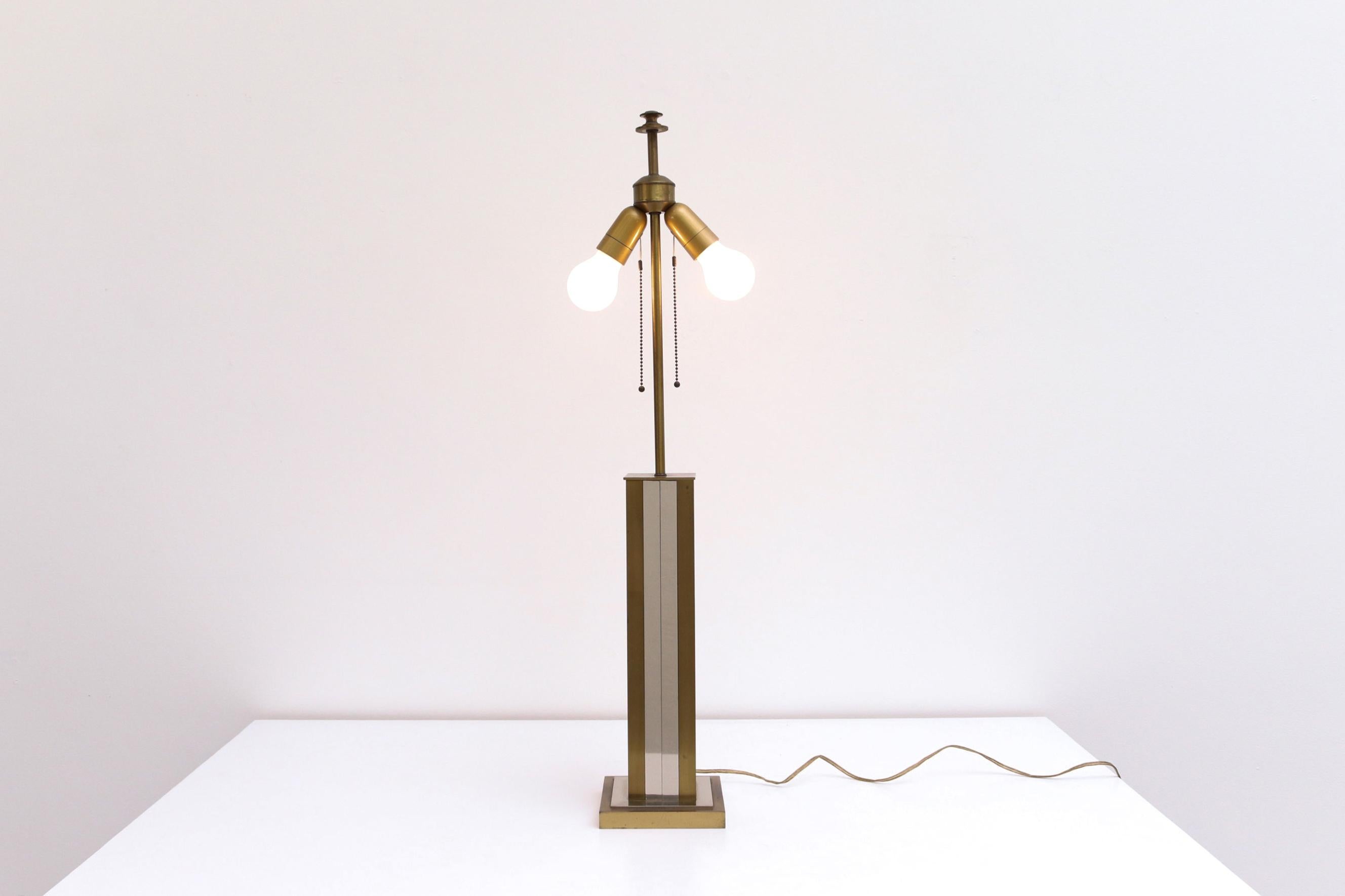 Maison Jansen Brass, Chrome and Steel Table Lamp for Leo Koek with White Shade In Good Condition In Los Angeles, CA