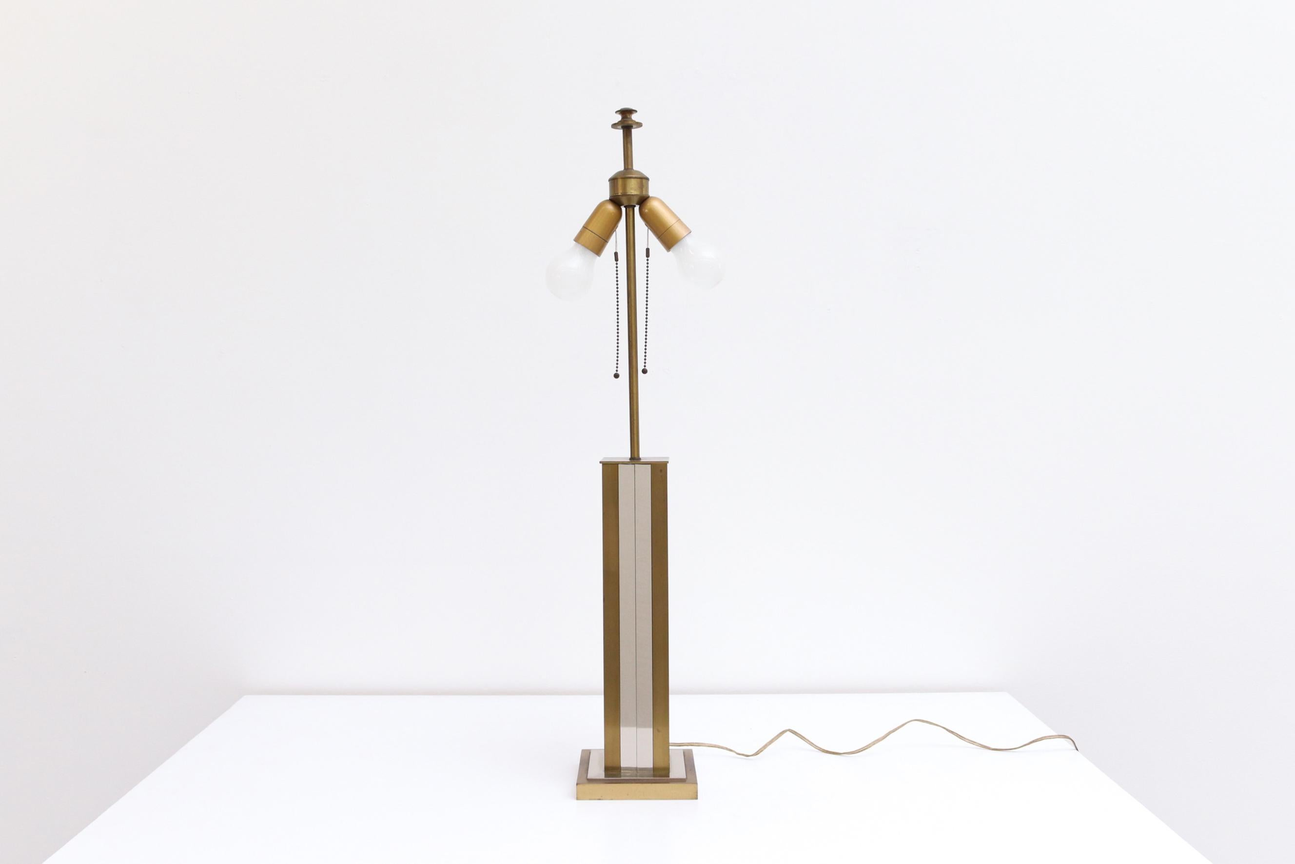 Maison Jansen, Tischlampe aus Messing, Chrom und Stahl für Leo Koek mit weißem Schirm 1