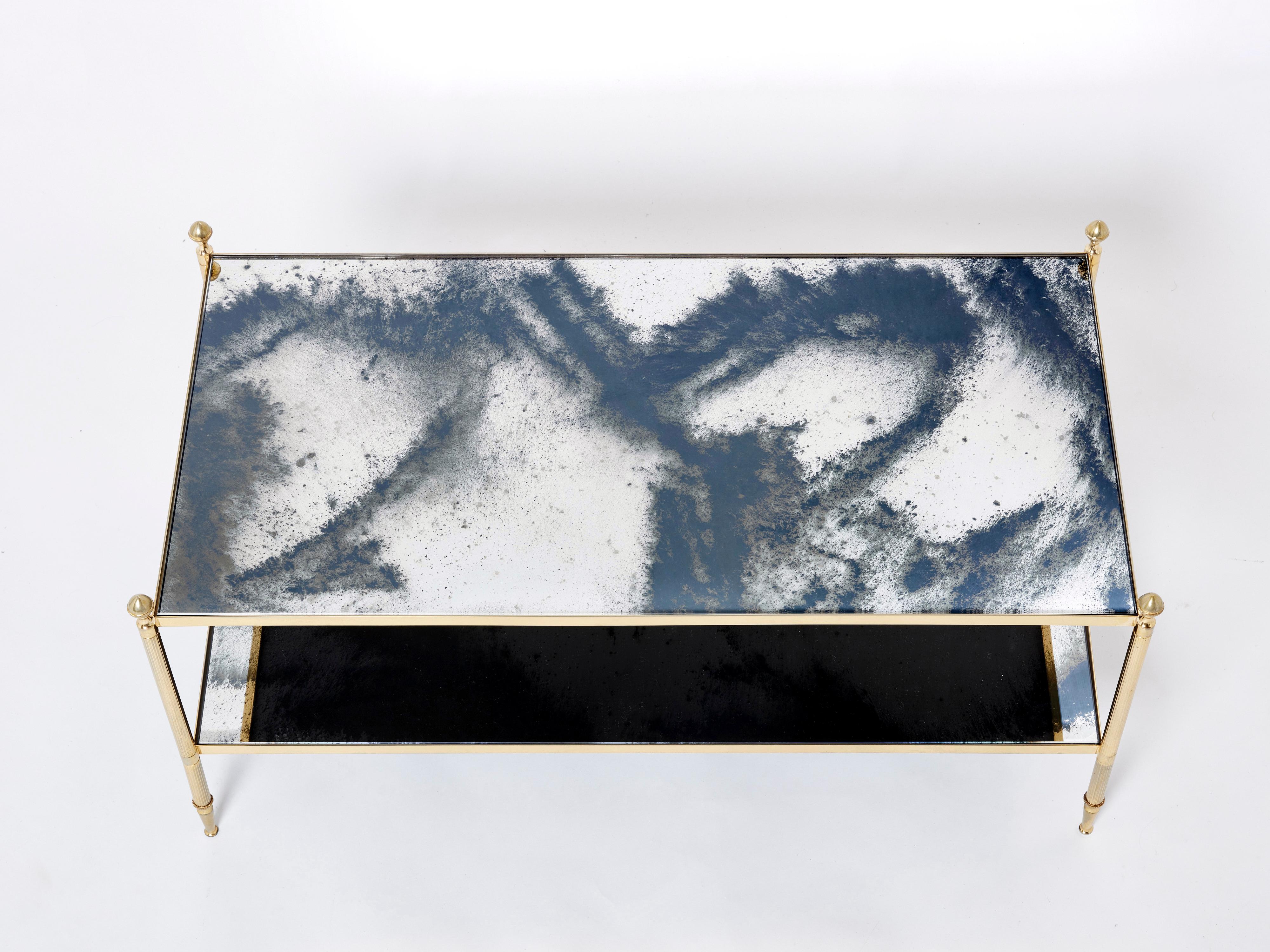 Maison Jansen Brass Chrome Mirrored Two-Tier Coffee Table 1970s For Sale 4