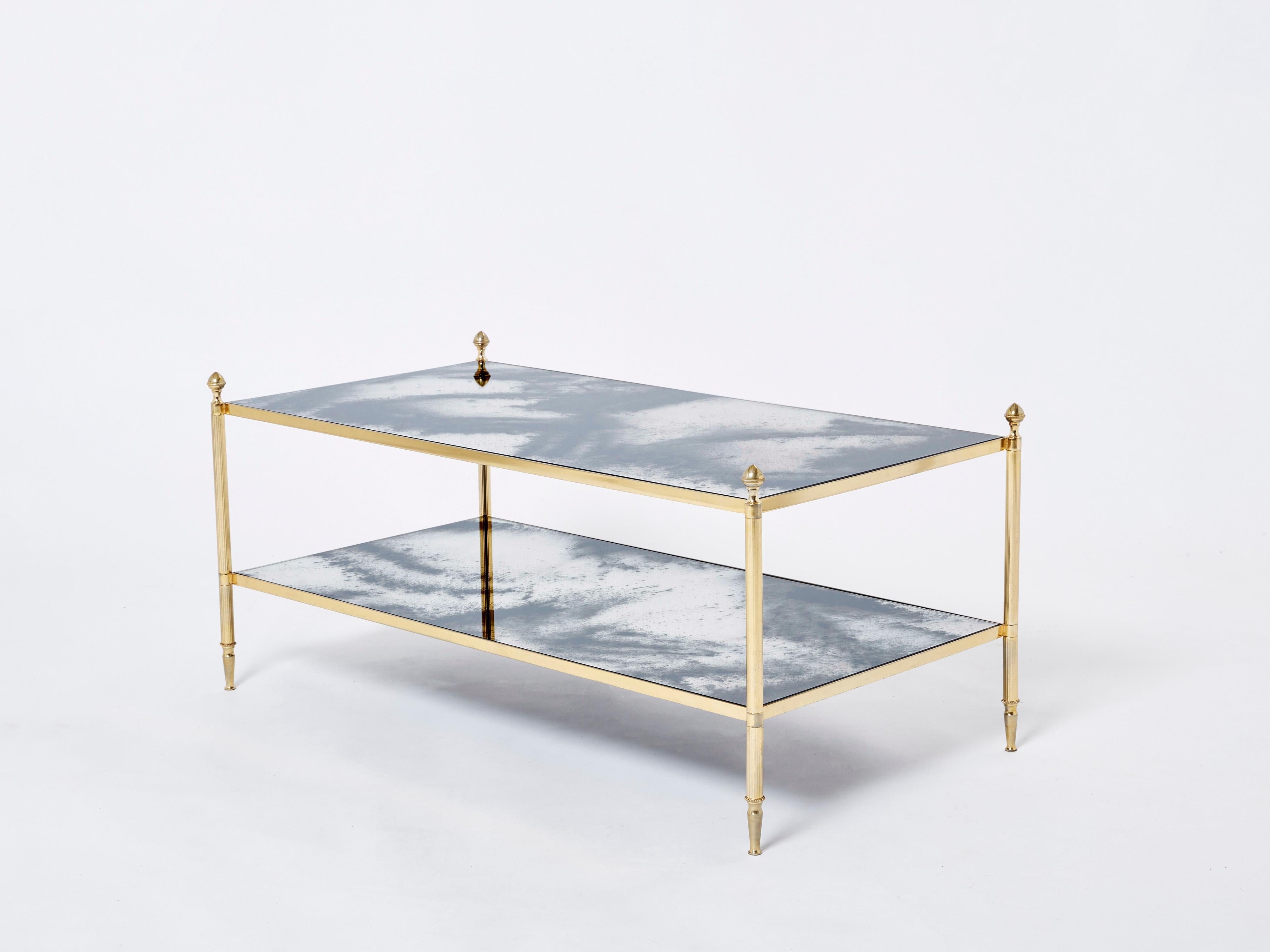 Maison Jansen Brass Chrome Mirrored Two-Tier Coffee Table 1970s For Sale 5