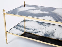 Maison Jansen Brass Chrome Mirrored Two-Tier Coffee Table 1970s