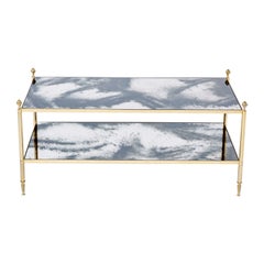 Maison Jansen Brass Chrome Mirrored Two-Tier Coffee Table 1970s