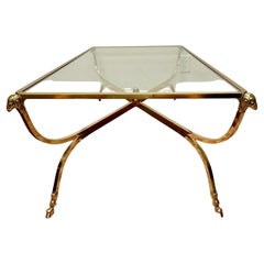 Maison Jansen Brass Coffee Table with Glass Top, Ram's Head Design