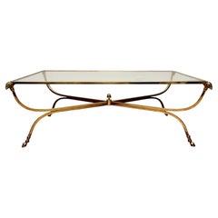 Maison Jansen Brass Coffee Table with Glass Top, Ram's Head Design
