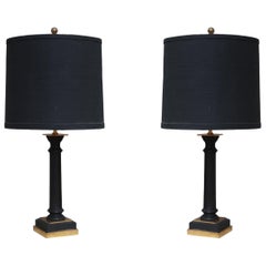 Brass and Ebonized Wood Midcentury French Table Lamps, 1960