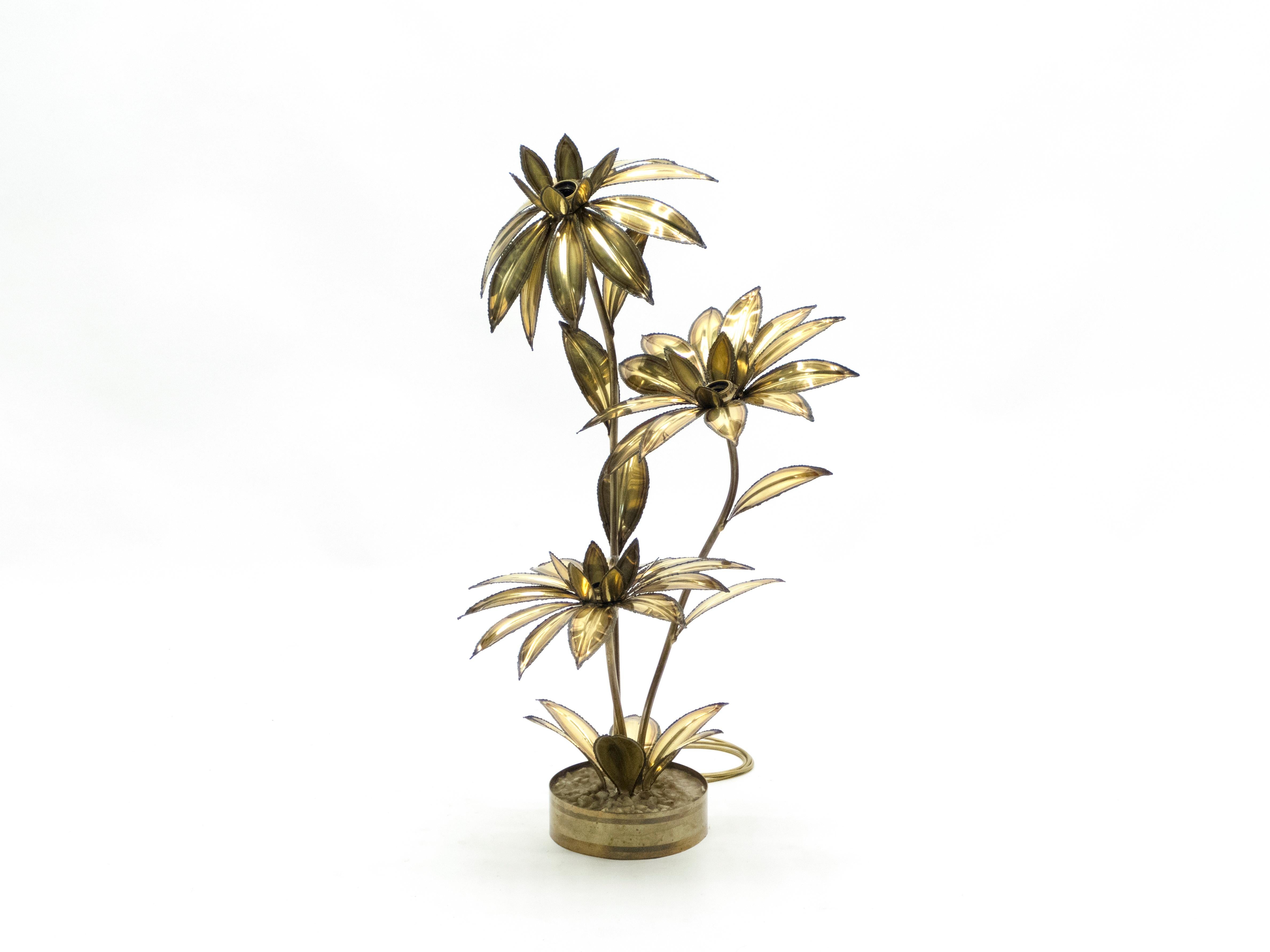 French Maison Jansen Brass Flower Floor Lamp, 1970s