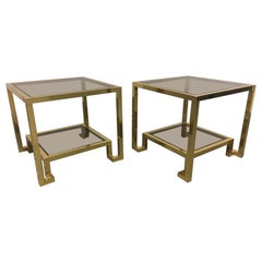 Maison Jansen Brass and Glass End Tables, France, 1970s