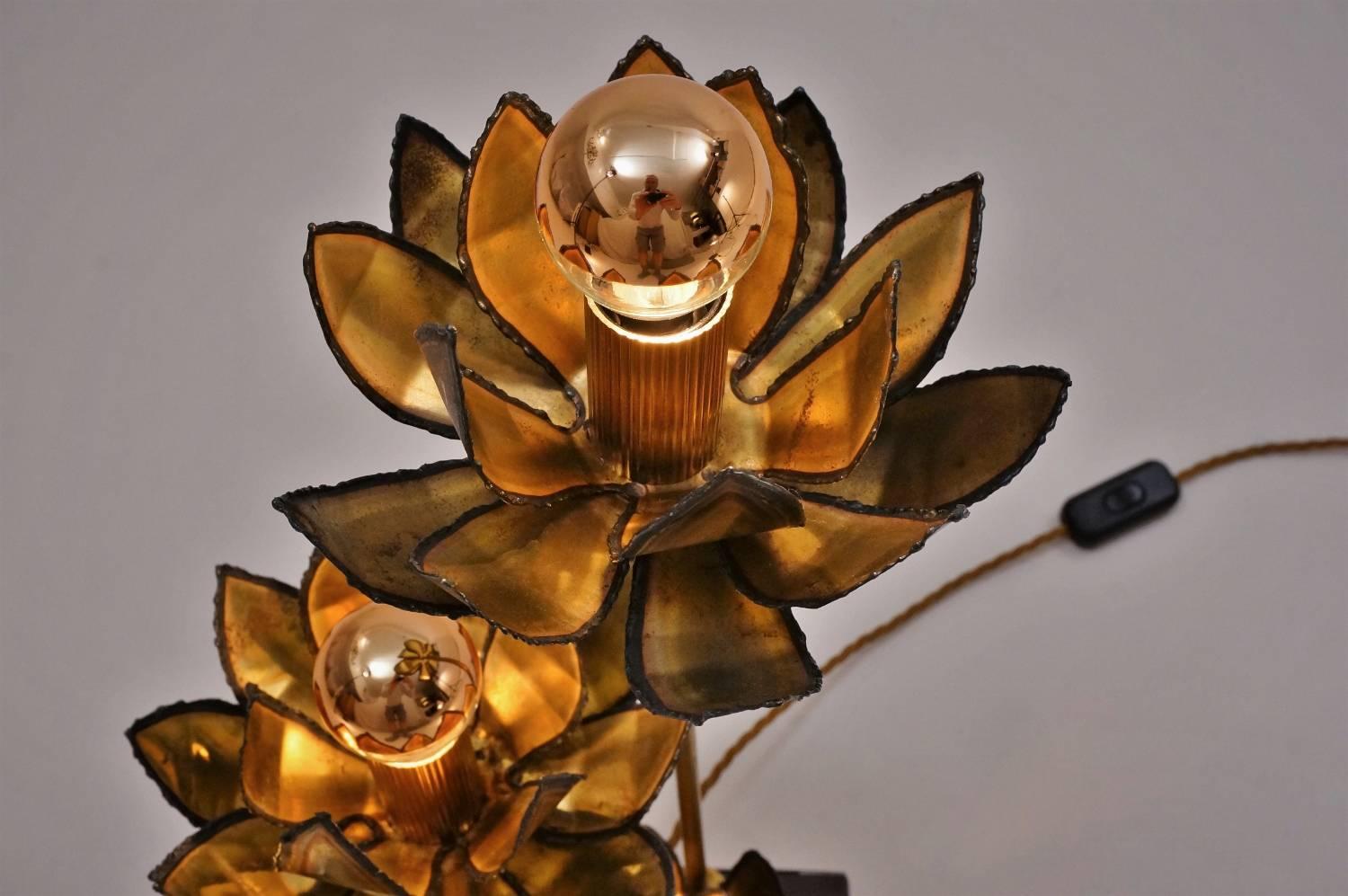 Maison Jansen Brass Lamp of Lotus Flowers, circa 1970s, French Maison Charles 2