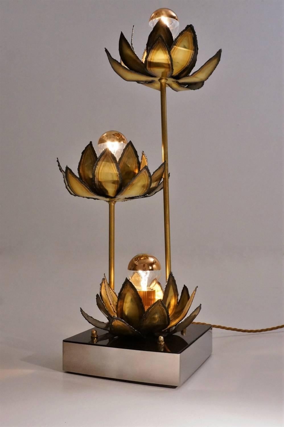 Maison Jansen Brass Lamp of Lotus Flowers, circa 1970s, French Maison Charles 3