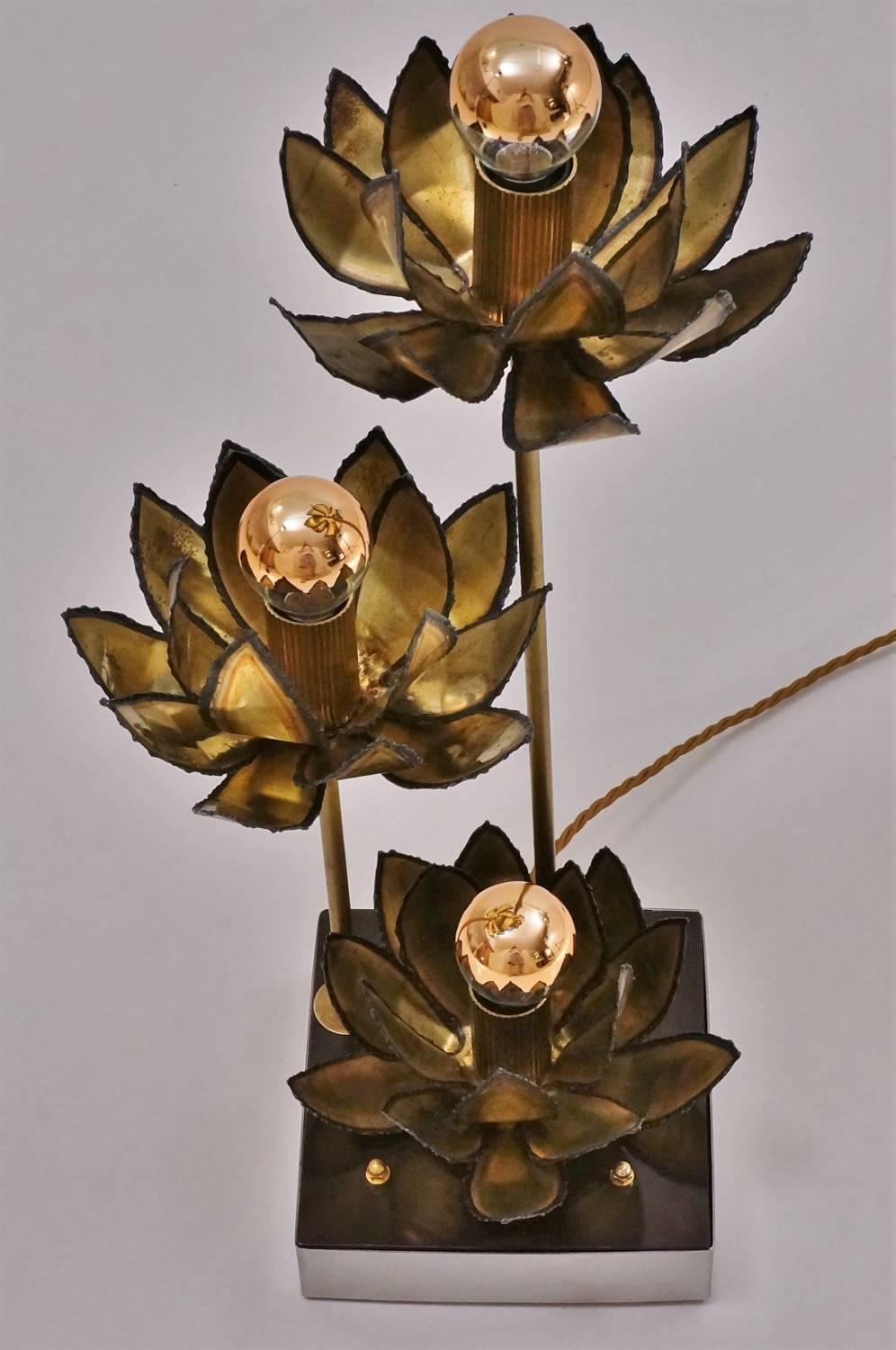 Maison Jansen Brass Lamp of Lotus Flowers, circa 1970s, French Maison Charles 4