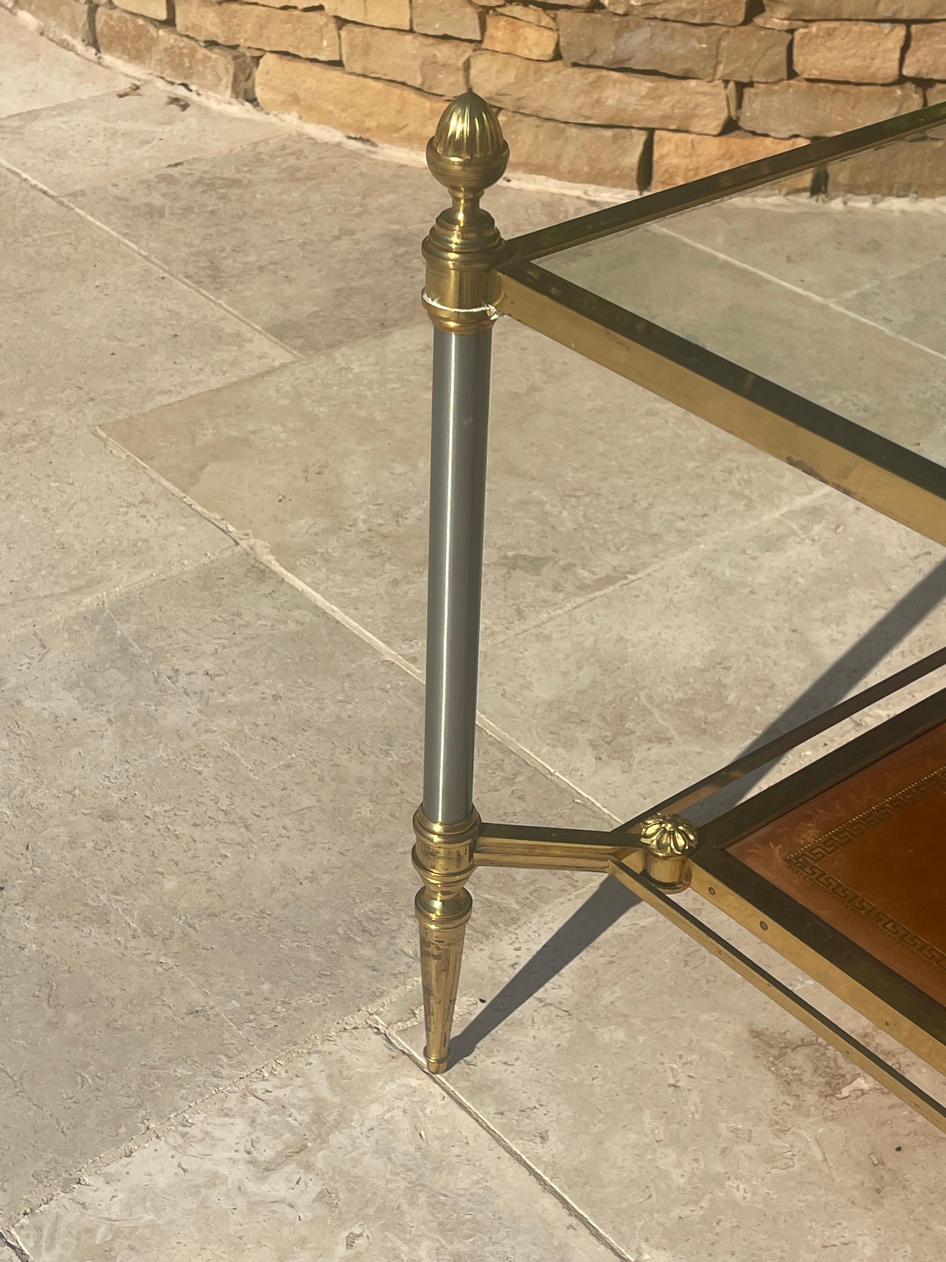 20ième siècle Maison Jansen - Table basse en laiton et cuir en vente