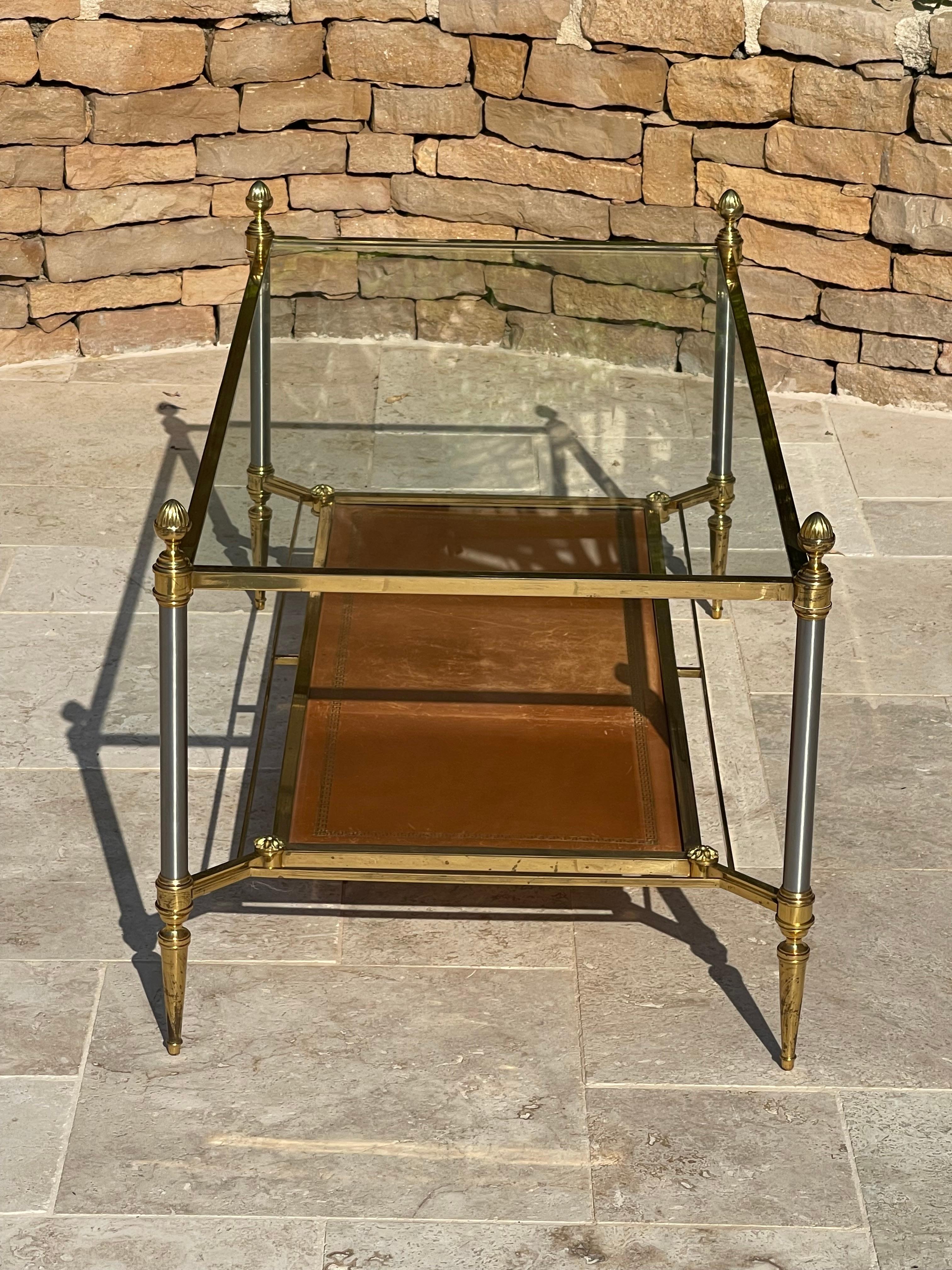 Maison Jansen - Table basse en laiton et cuir en vente 2