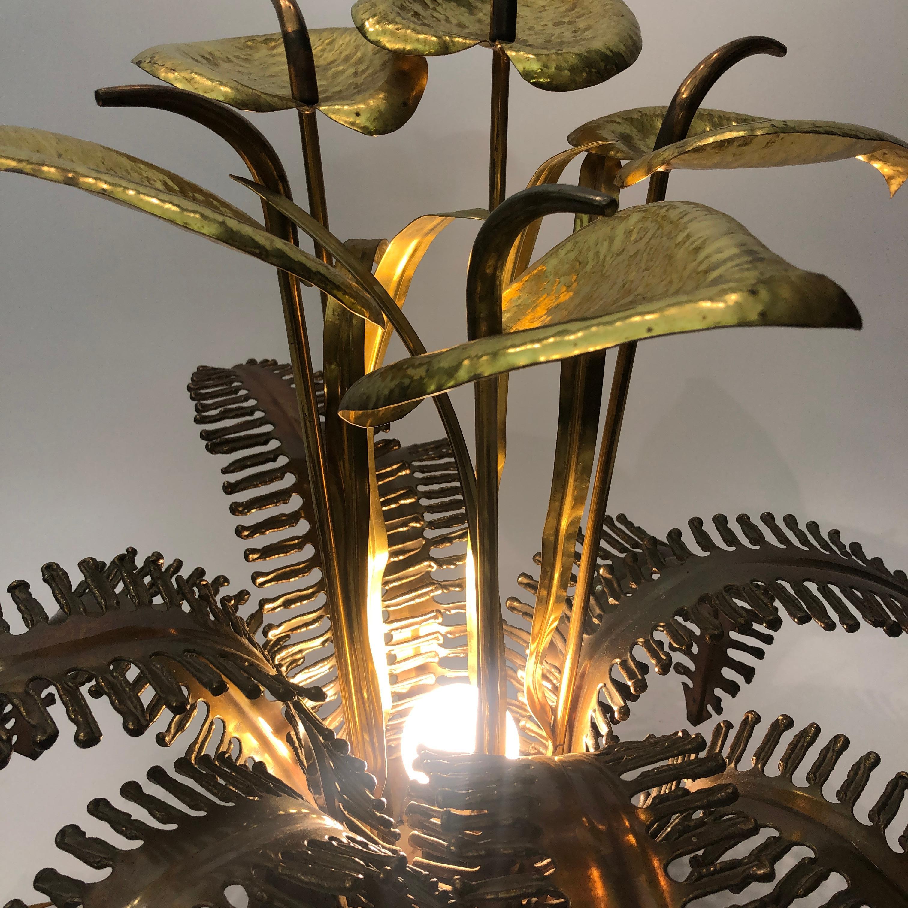 Maison Jansen Brass Lilies Table Lamp MidCentury Modern Hollywood Regency 1970s For Sale 1