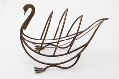 Swan Form Brass Magazine Rack Attributed to Maison Jansen