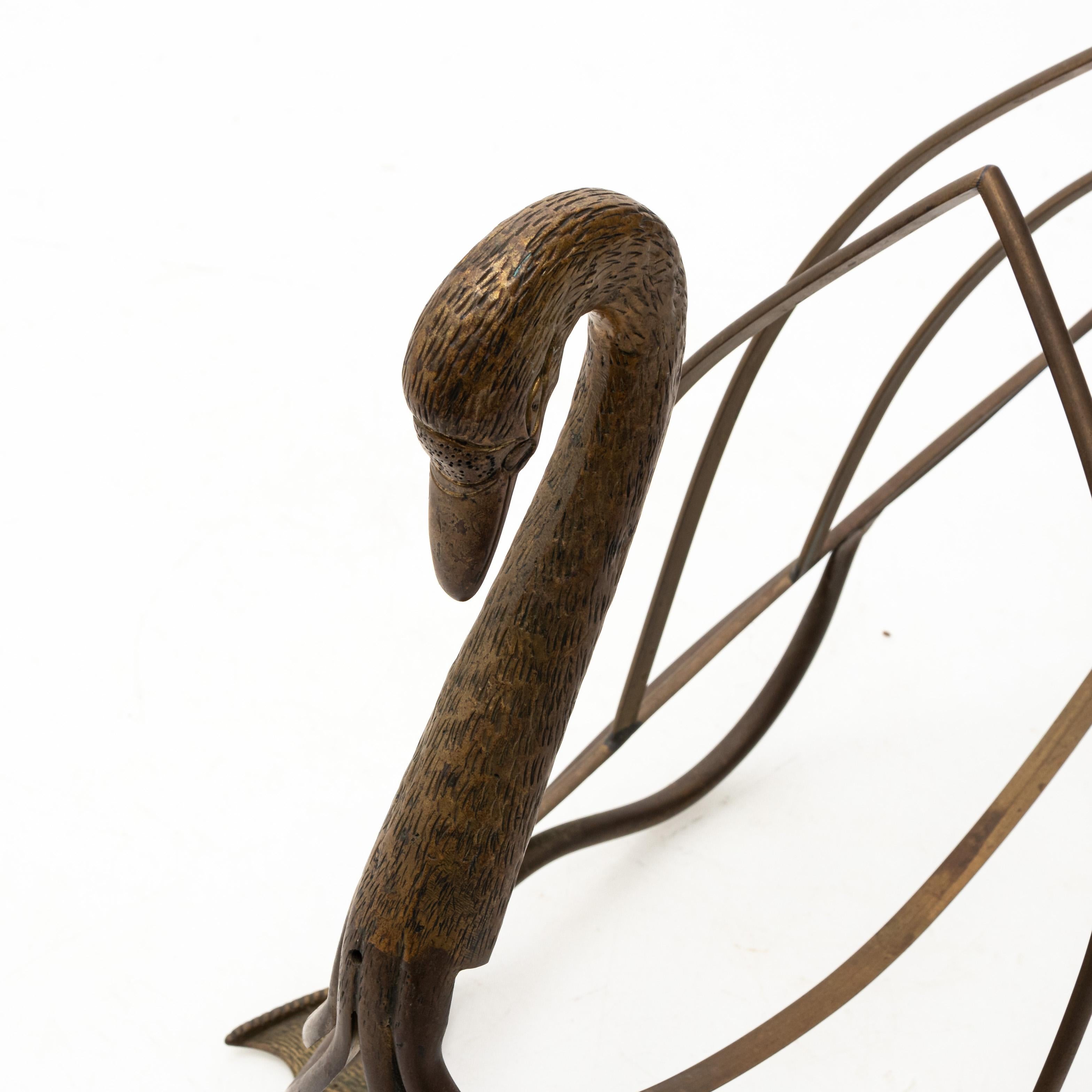 Swan Form Brass Magazine Rack Attributed to Maison Jansen For Sale 3