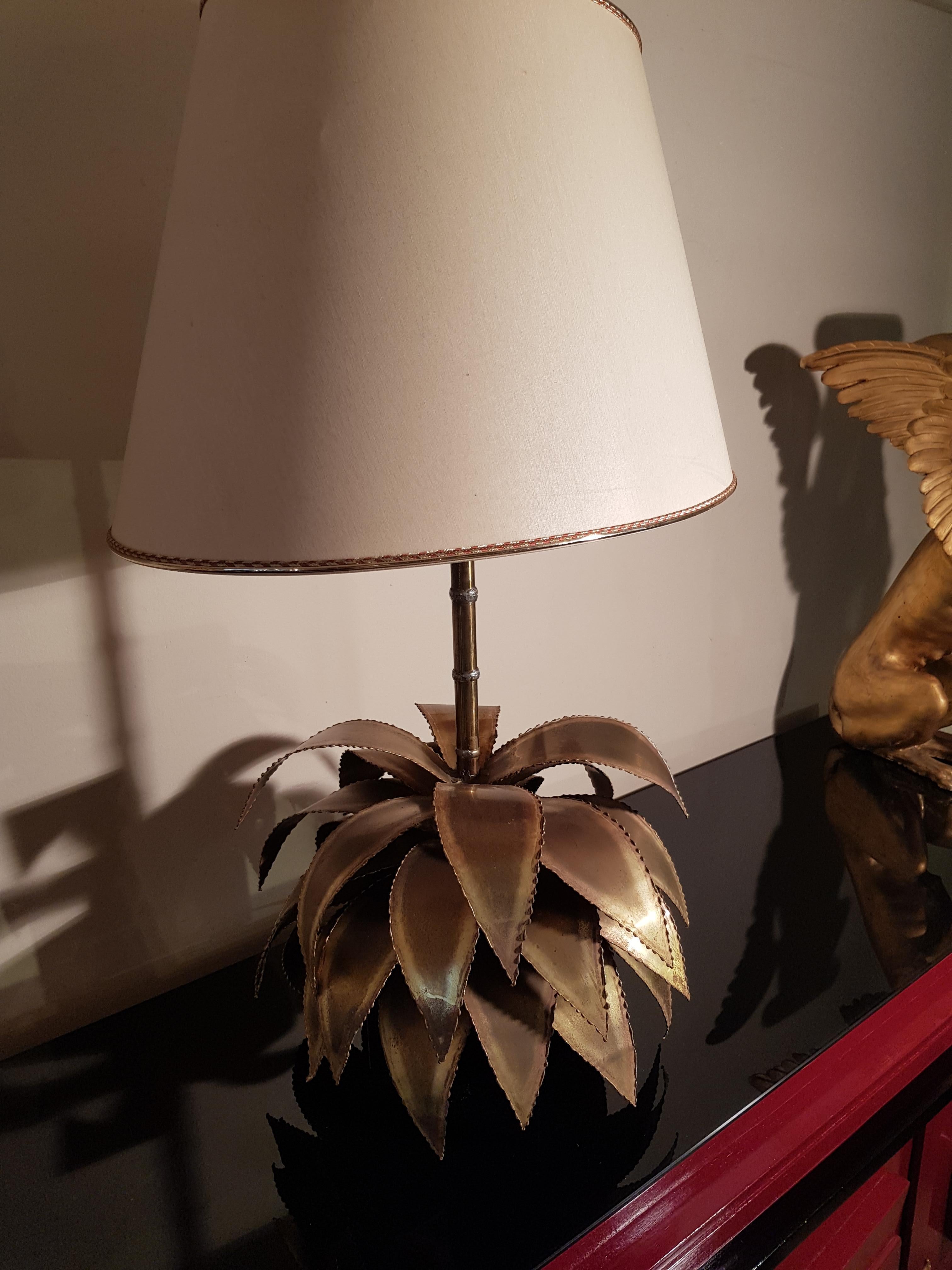 Maison Jansen Brass Palm black base Table Lamp, France 1960s 1