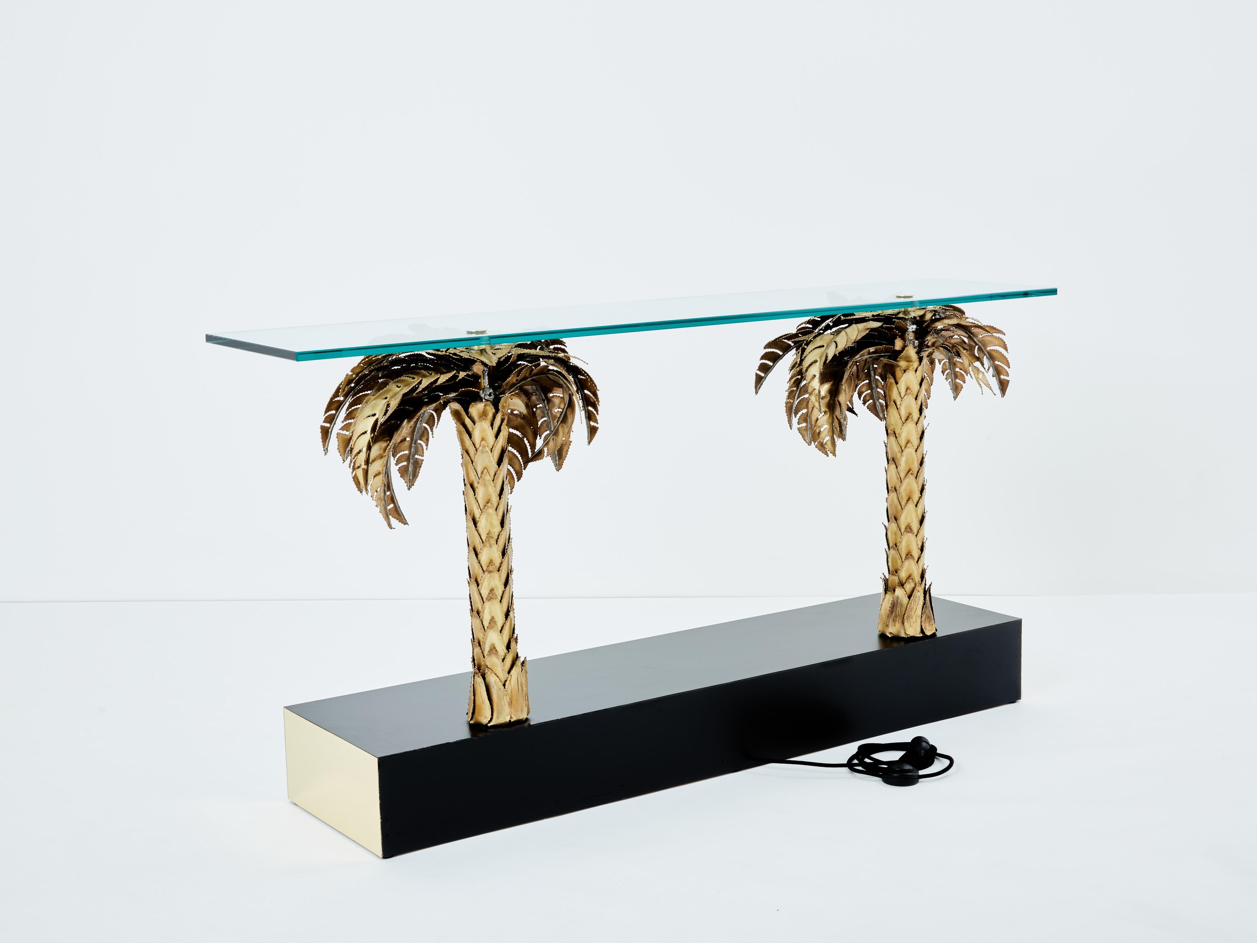 Maison Jansen brass palm tree console table 1970s For Sale 3