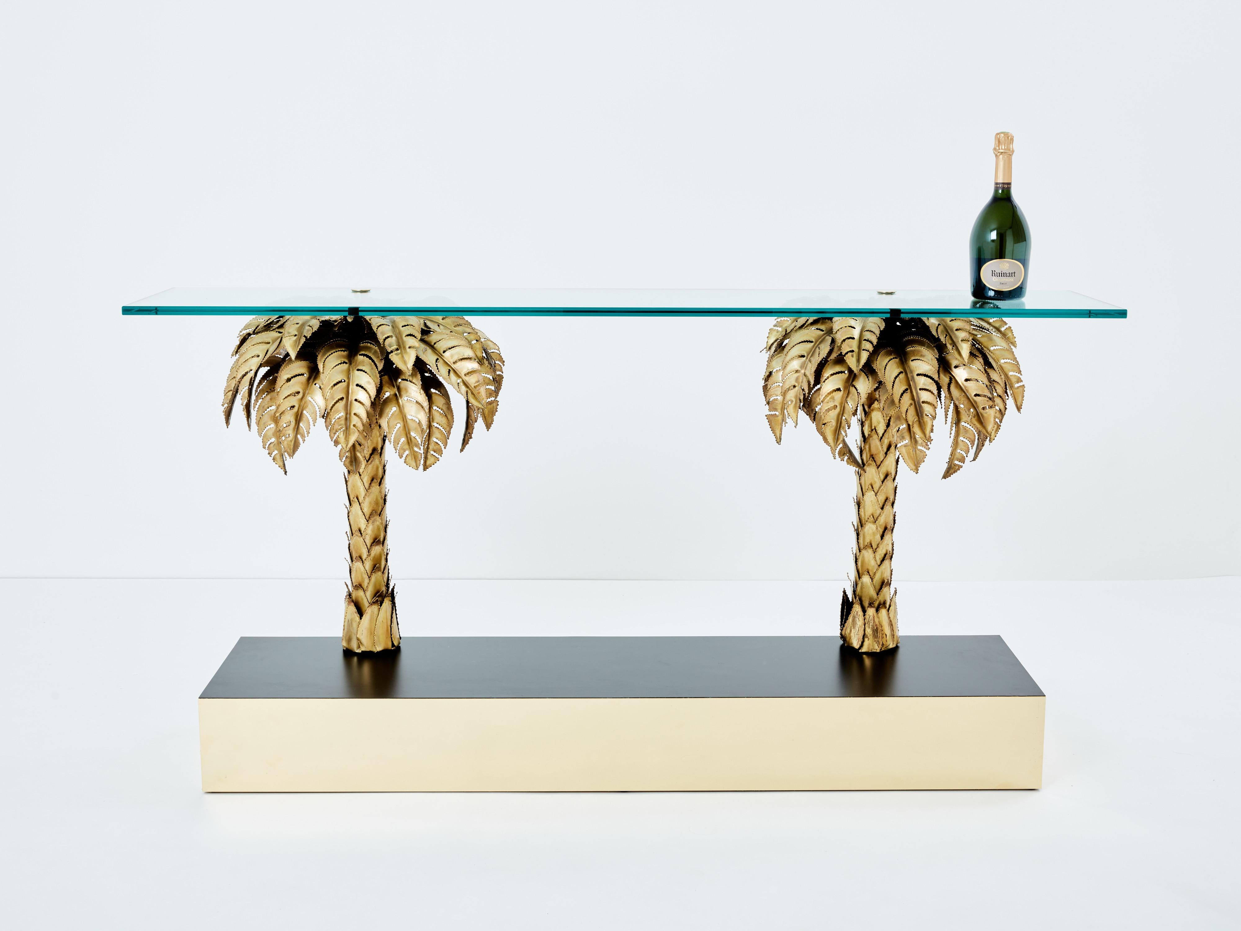 Maison Jansen brass palm tree console table 1970s For Sale 6