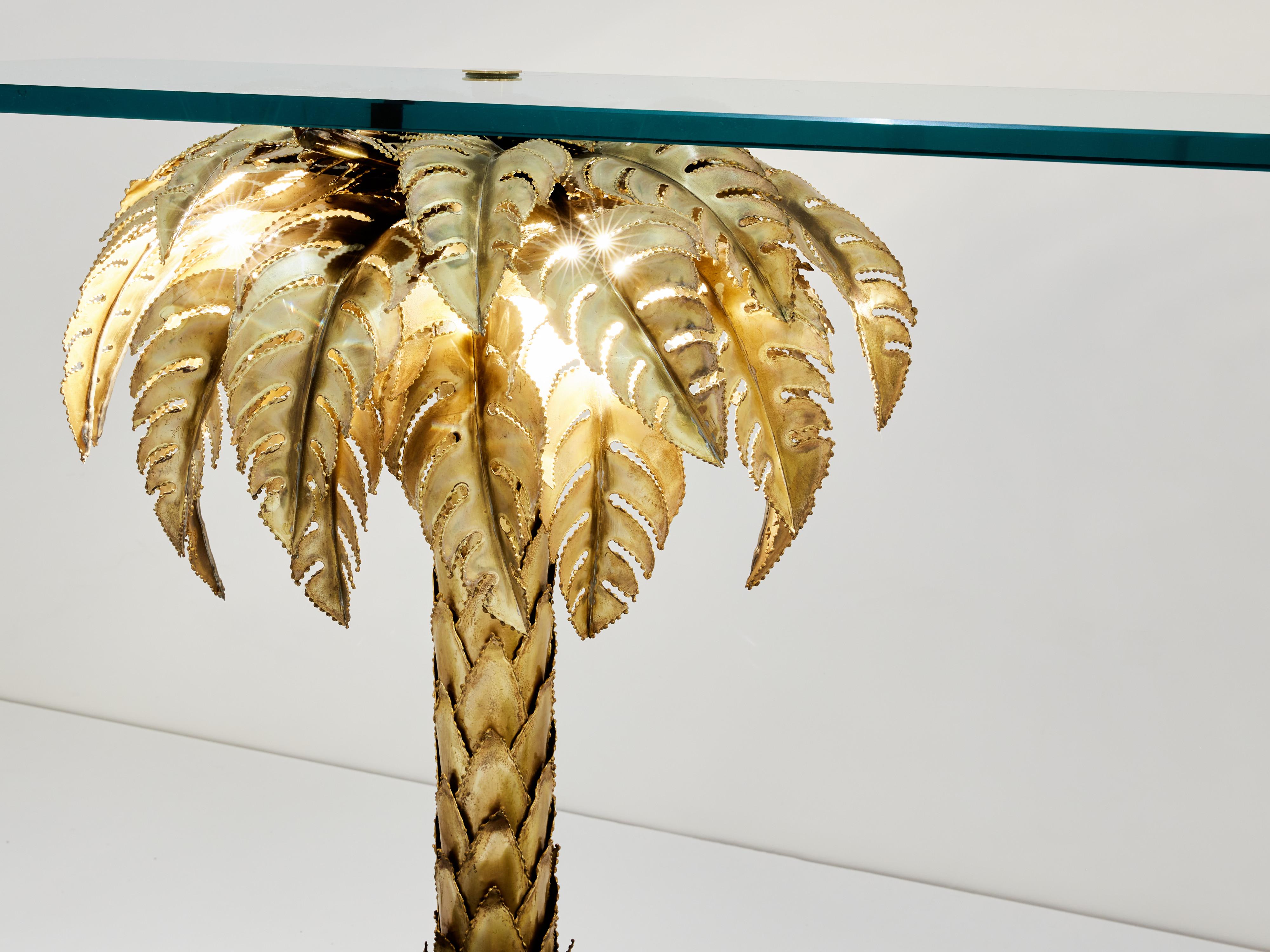 Mid-Century Modern Maison Jansen brass palm tree console table 1970s For Sale