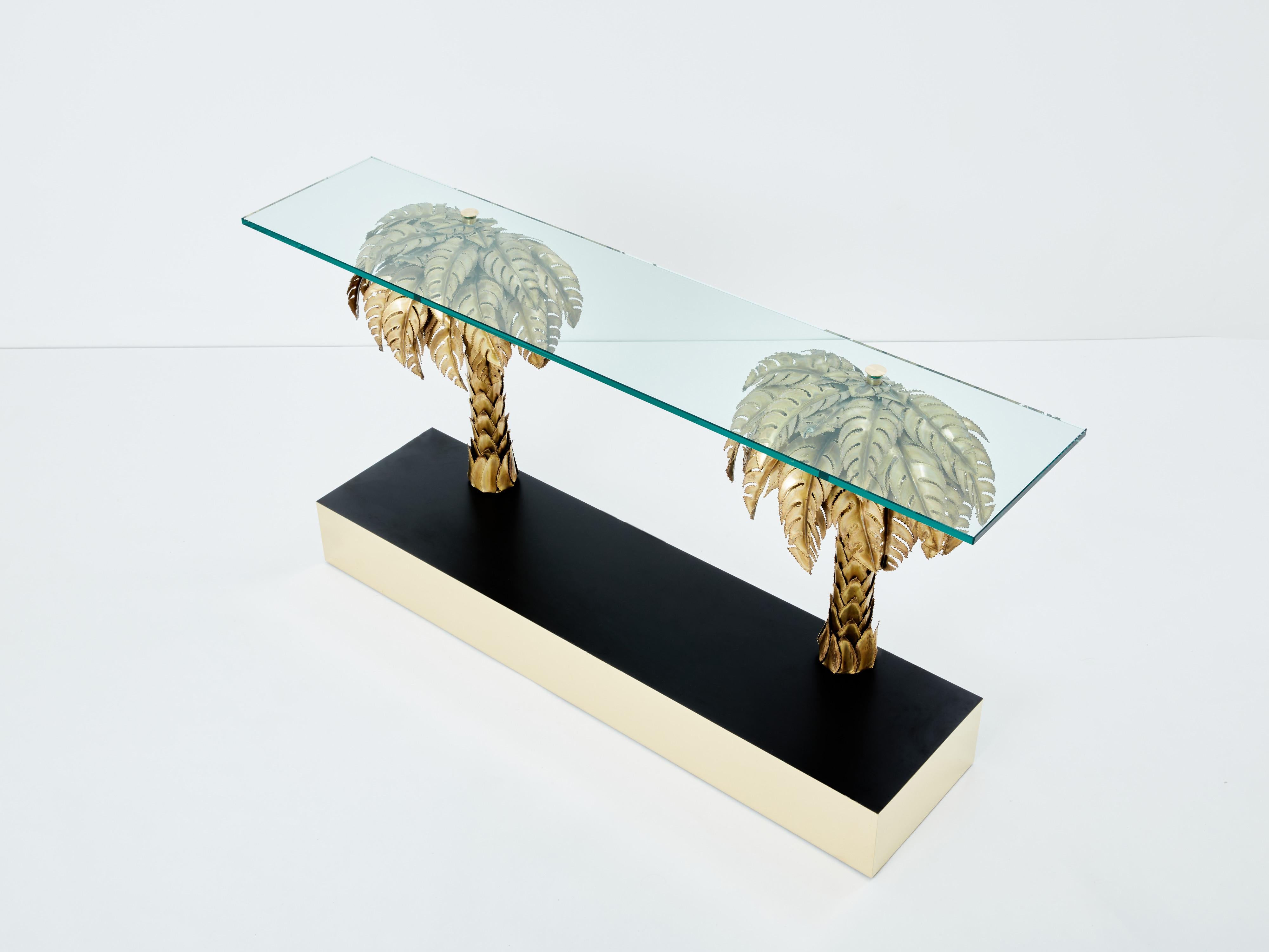 Maison Jansen brass palm tree console table 1970s In Good Condition For Sale In Paris, IDF