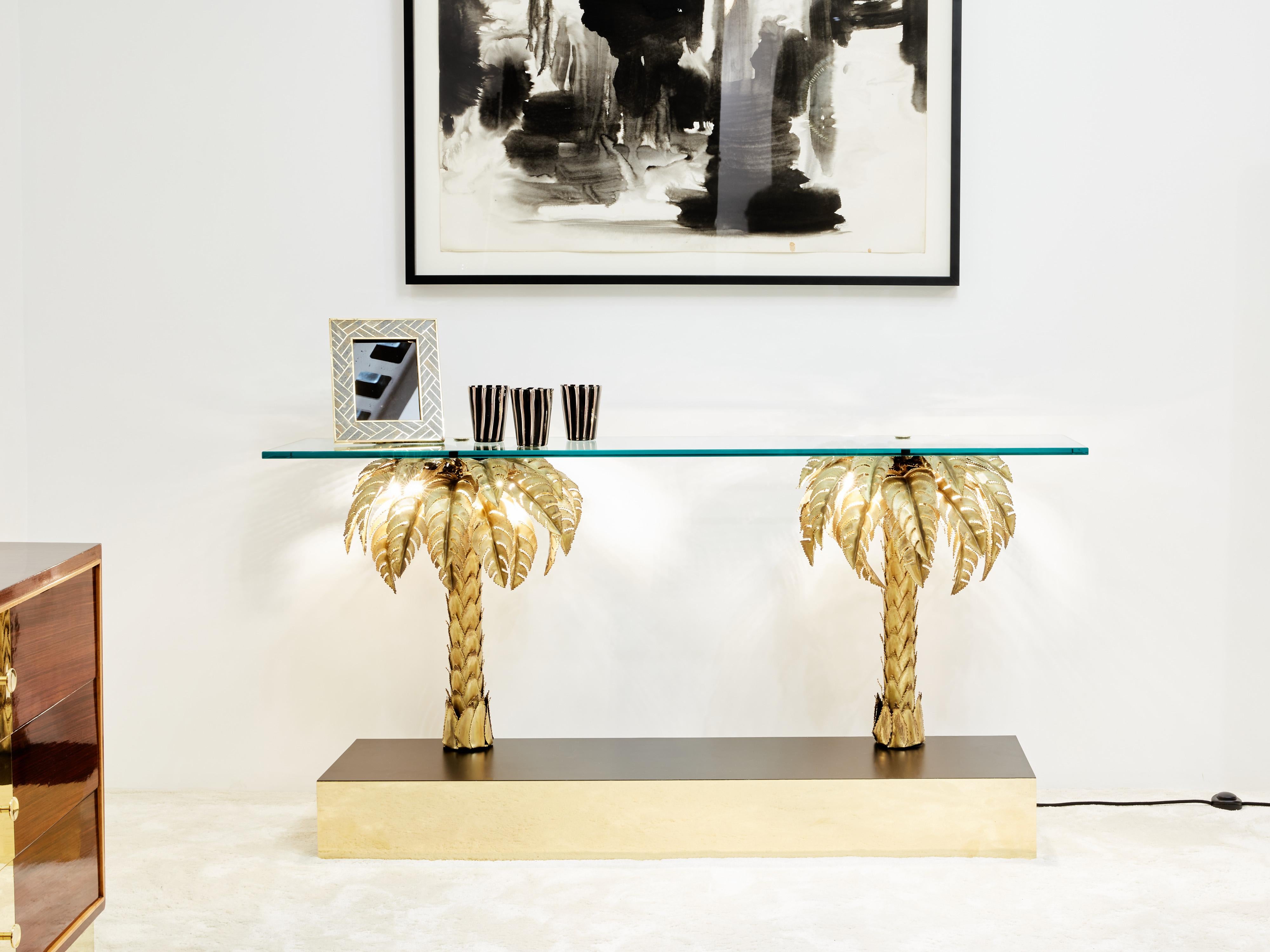 Maison Jansen brass palm tree console table 1970s For Sale 1