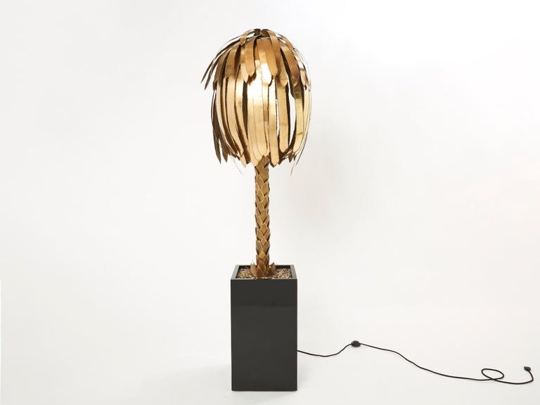 Mid-Century Modern Maison Jansen Brass Palm Tree Floor Lamp, 1970s