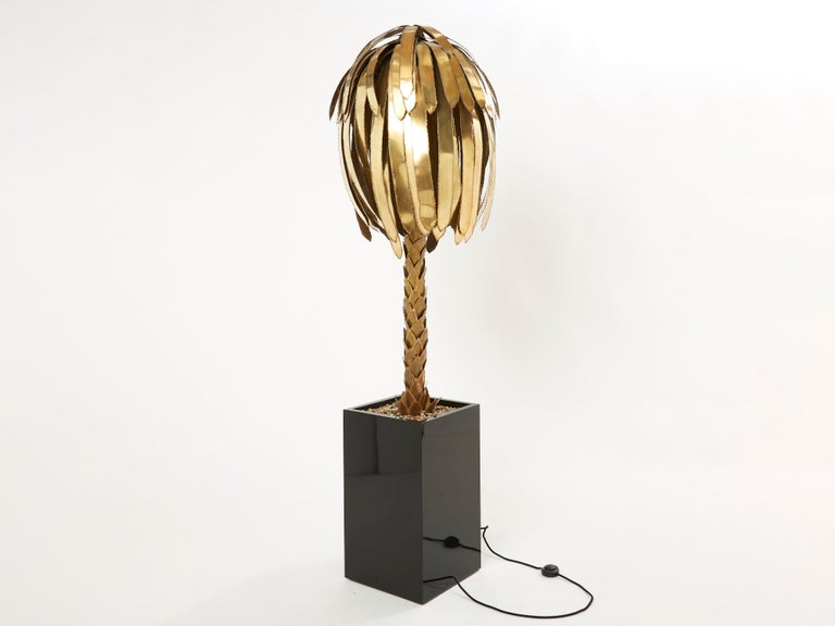 Maison Jansen Brass Palm Tree Floor Lamp, 1970s 1