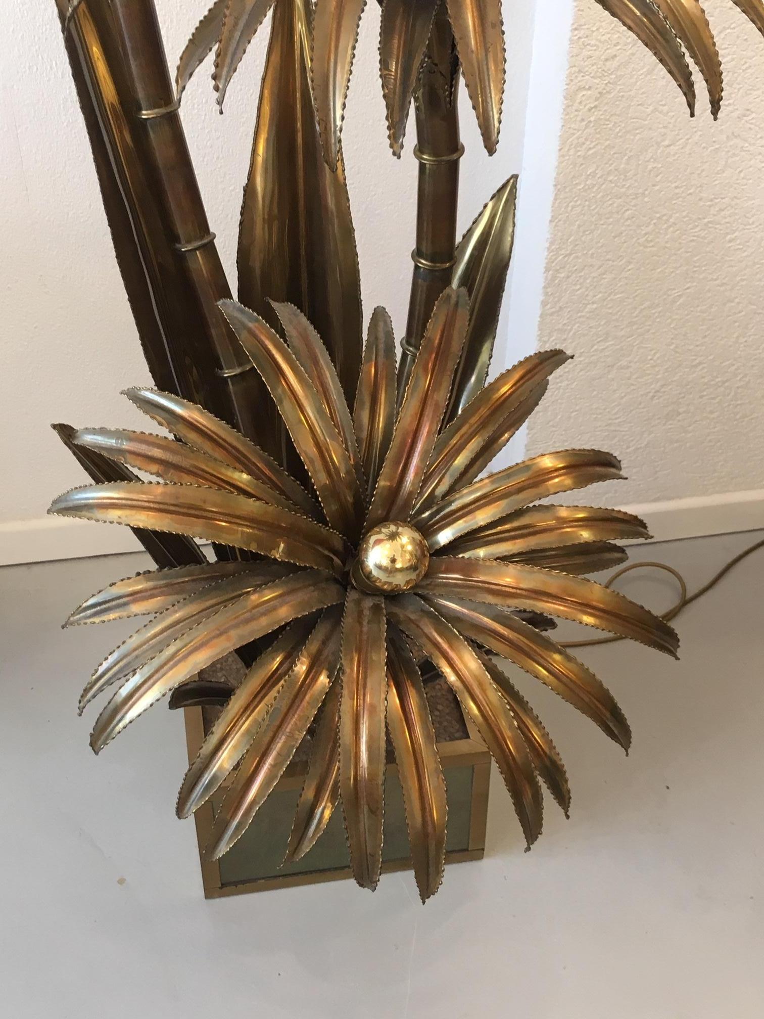Maison Jansen Brass Palm Tree Floor Lamp In Good Condition In Geneva, CH