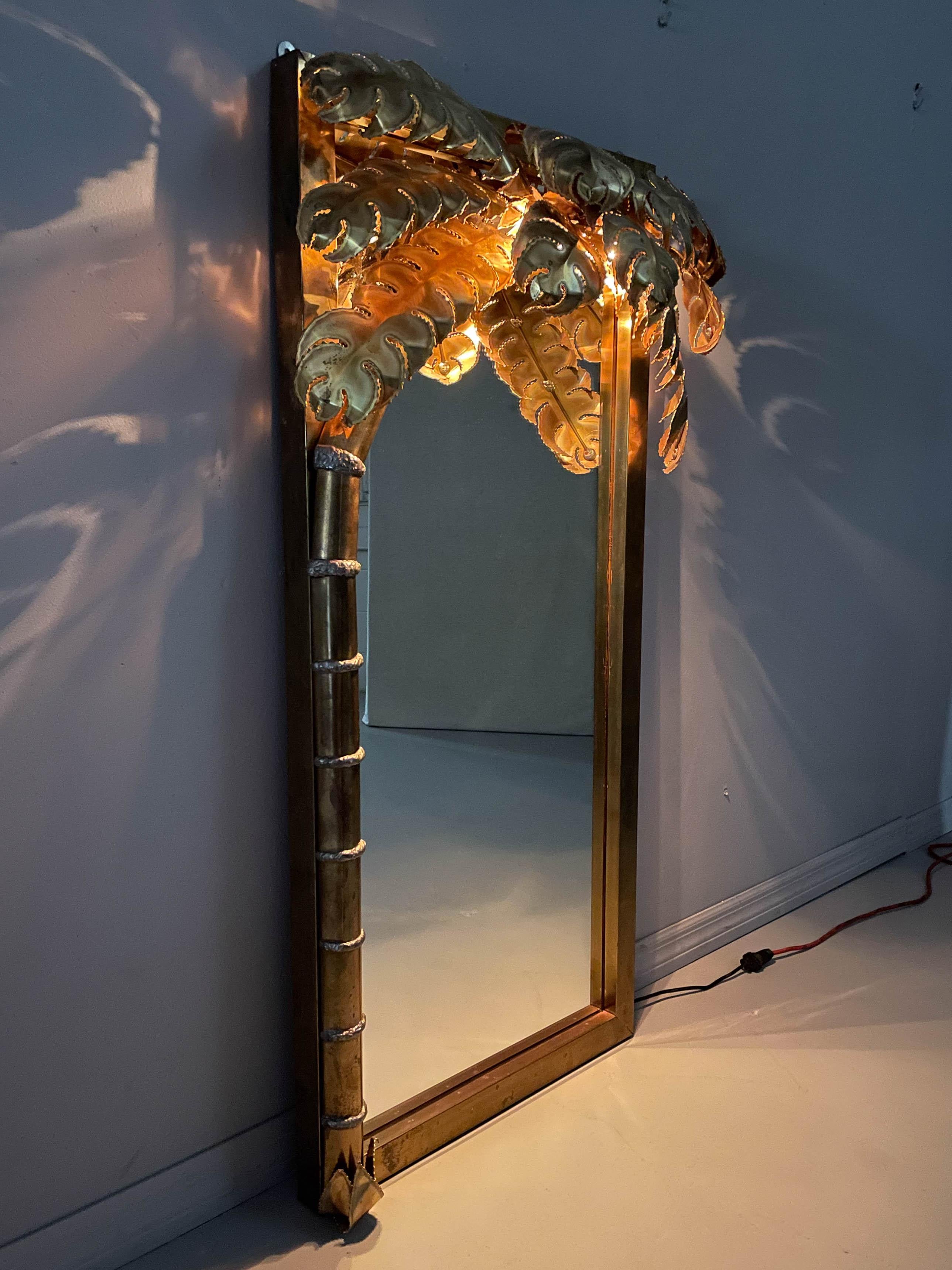 Maison Jansen Brass Palm Tree Illuminated Mirror  For Sale 3
