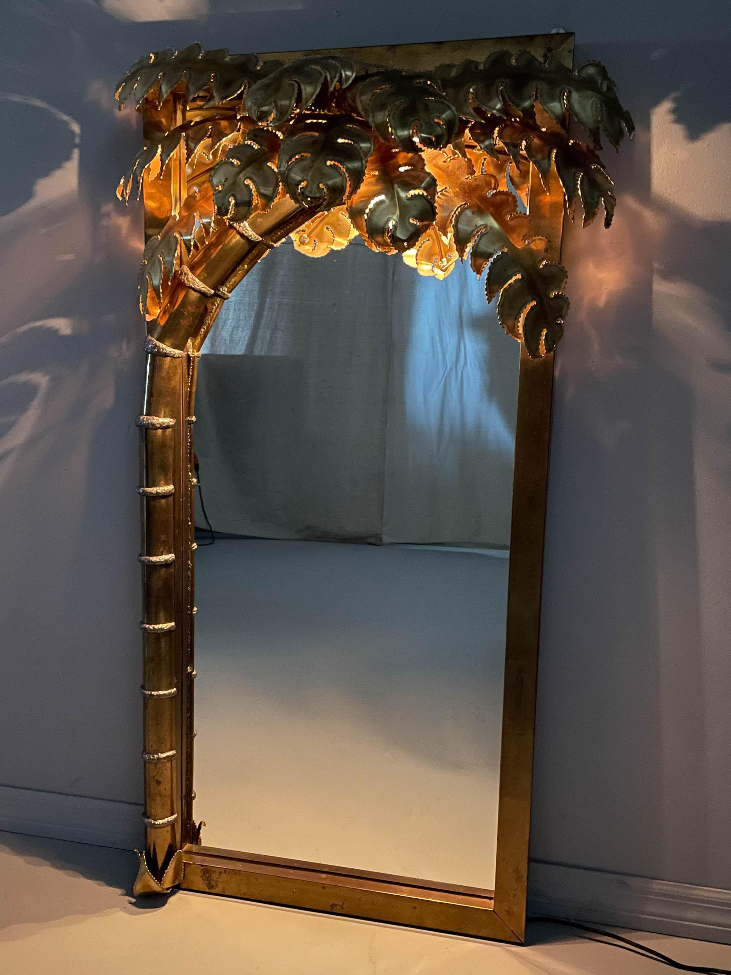 Maison Jansen Brass Palm Tree Illuminated Mirror  For Sale 5