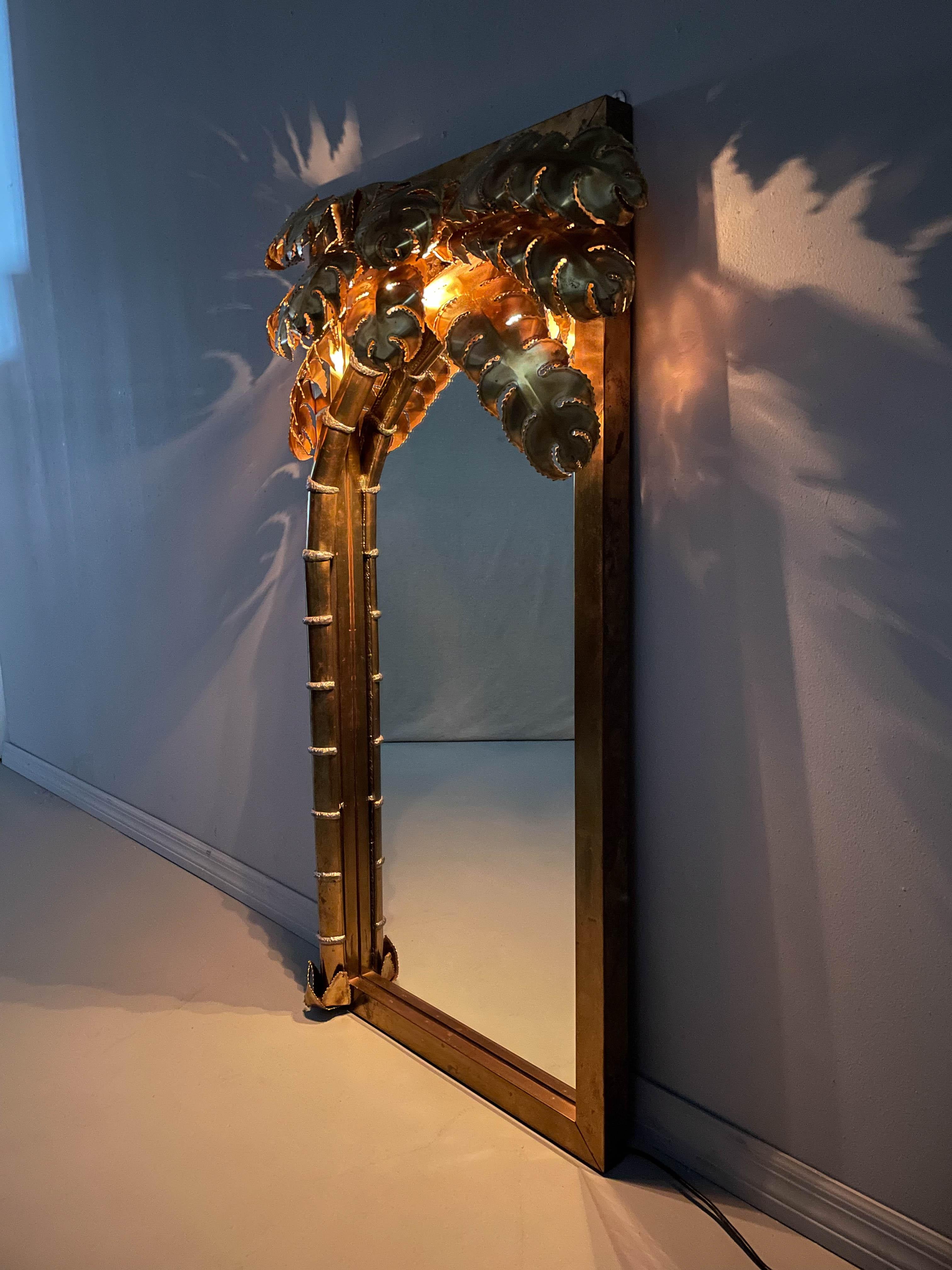 Maison Jansen Brass Palm Tree Illuminated Mirror  For Sale 2