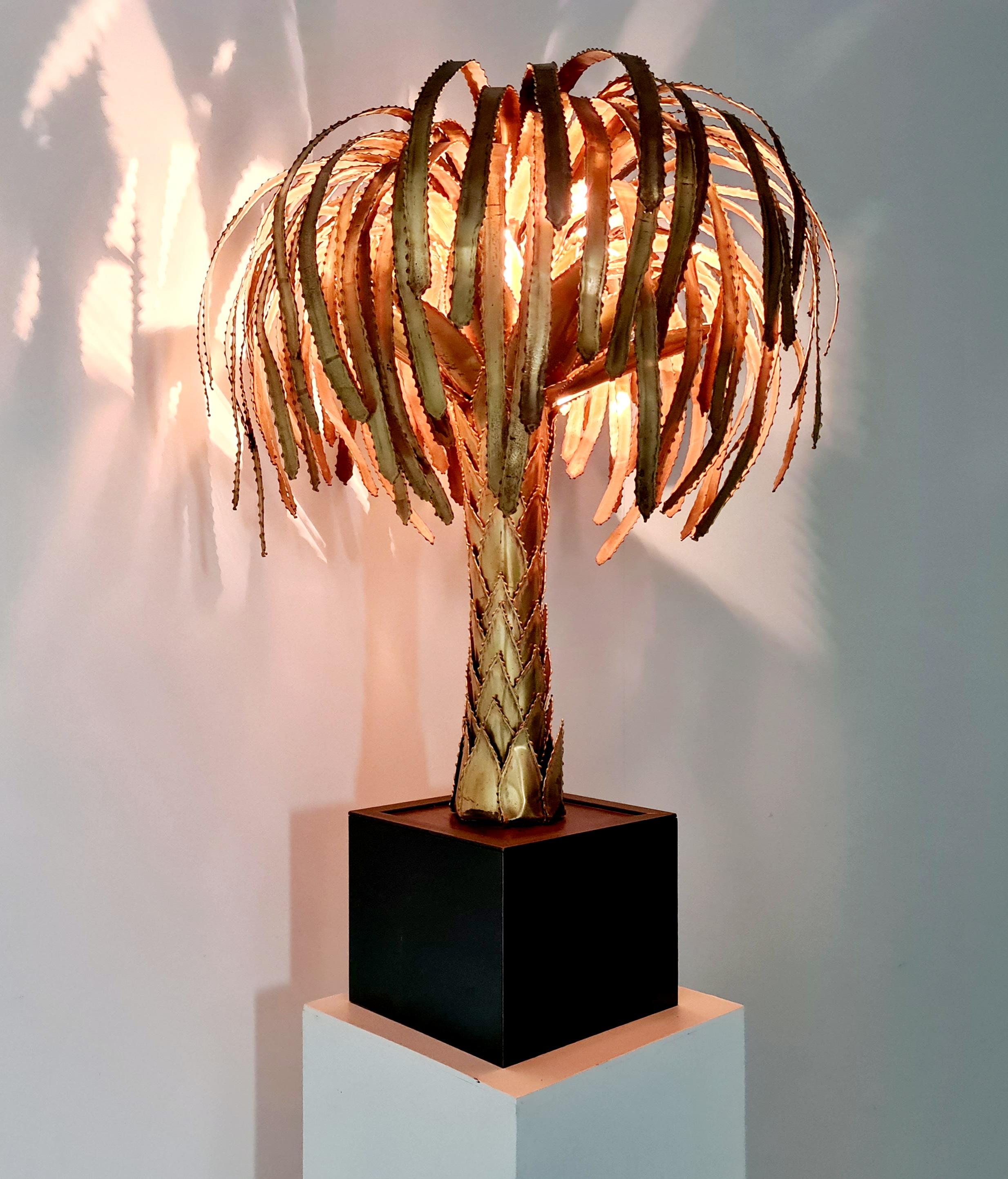 Hollywood Regency Maison Jansen Brass Palm Tree Lamp, 1960s