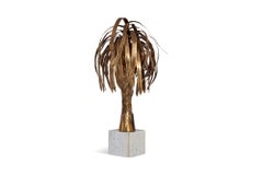 Maison Jansen Brass Palm Tree Lamp on White Marble Base
